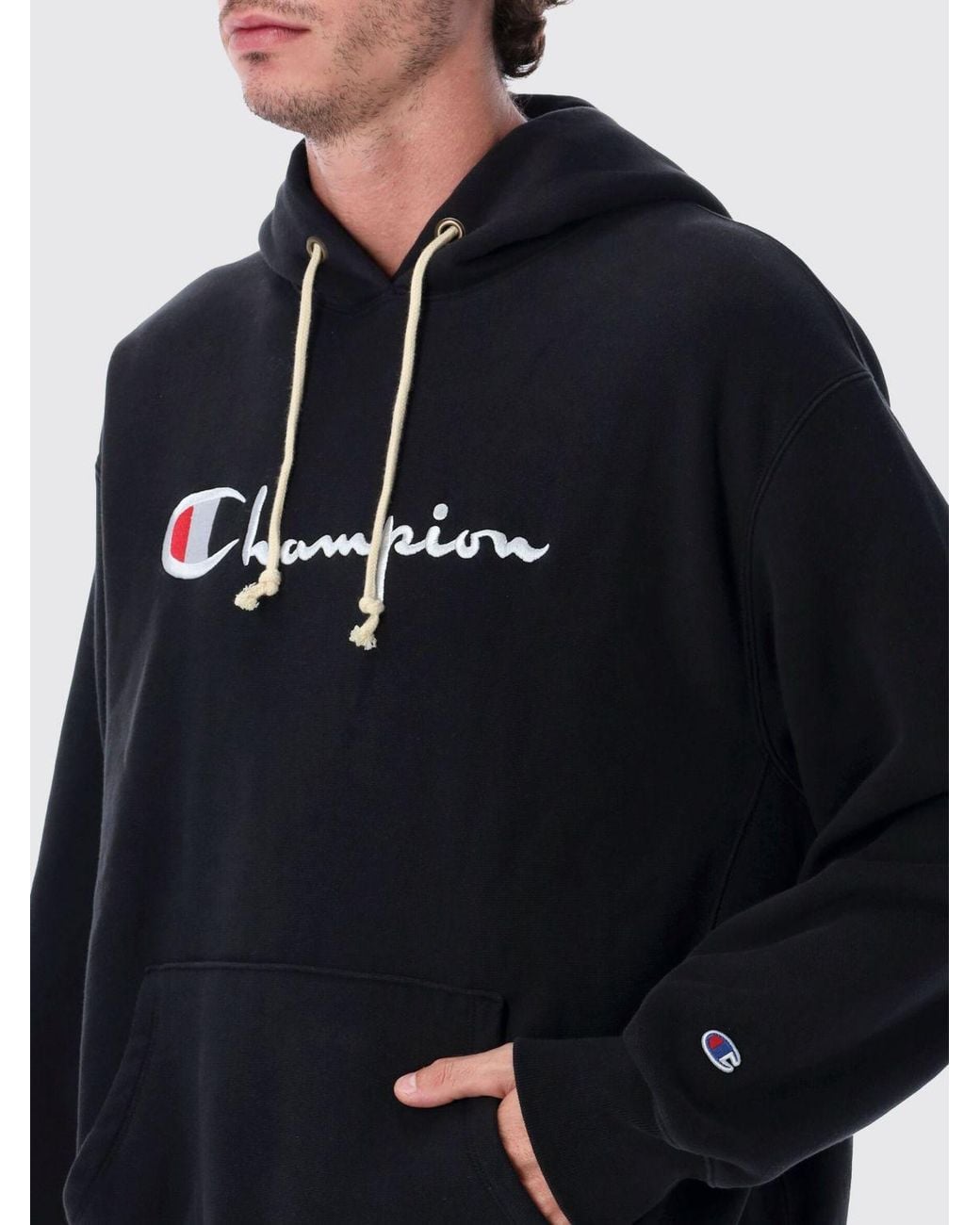 Champion Blue Oversized Cotton Hoodie With Contrast Logo for men