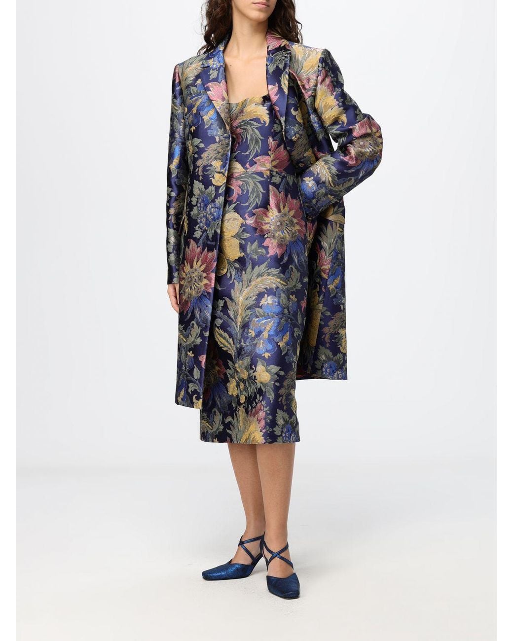 Etro Blue Floral Print Midi Sheath Dress