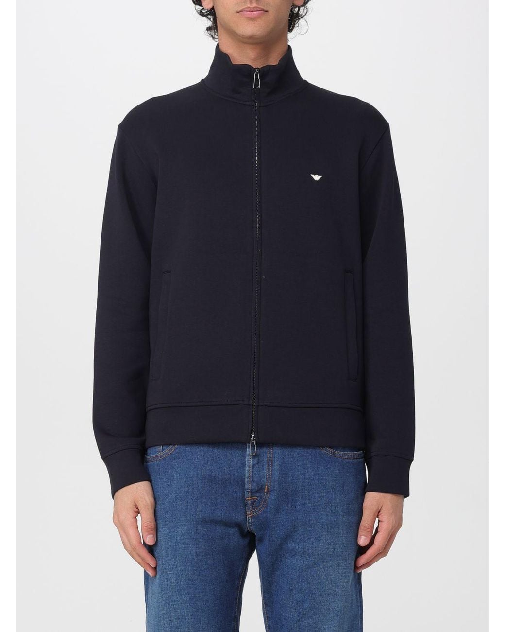 Emporio Armani Blue Cotton Blend Zip-Up Sweatshirt for men