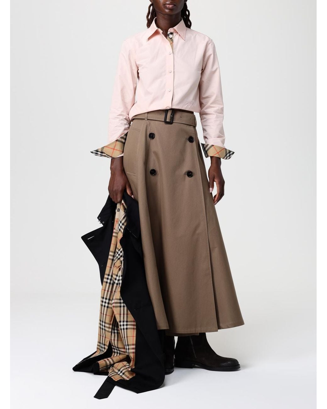 Gabardina De Algodón Con Doble Botonadura Burberry de color Black
