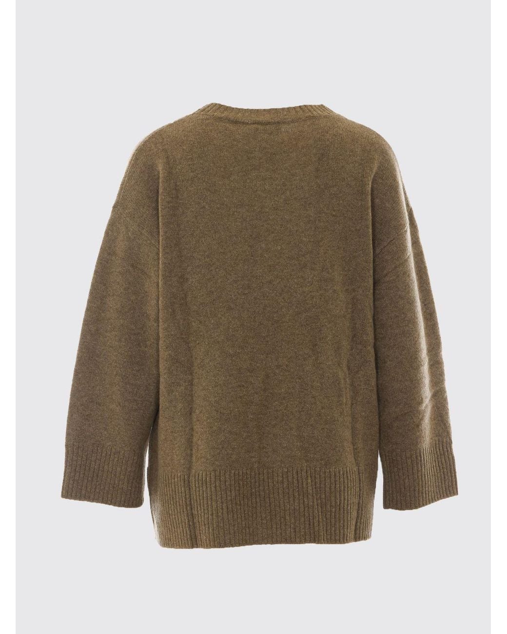 Not Shy Brown Pure Cashmere Crewneck Jumper With Applied Patch Pocket