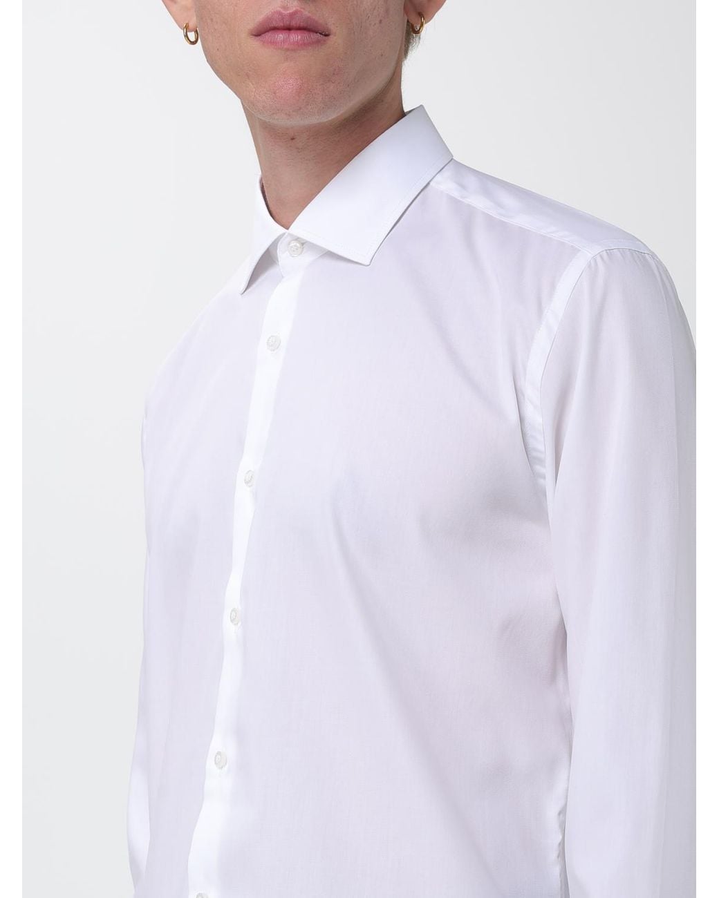 Brooksfield White Striped Cotton Twill Slim Fit Shirt With French Collar for men