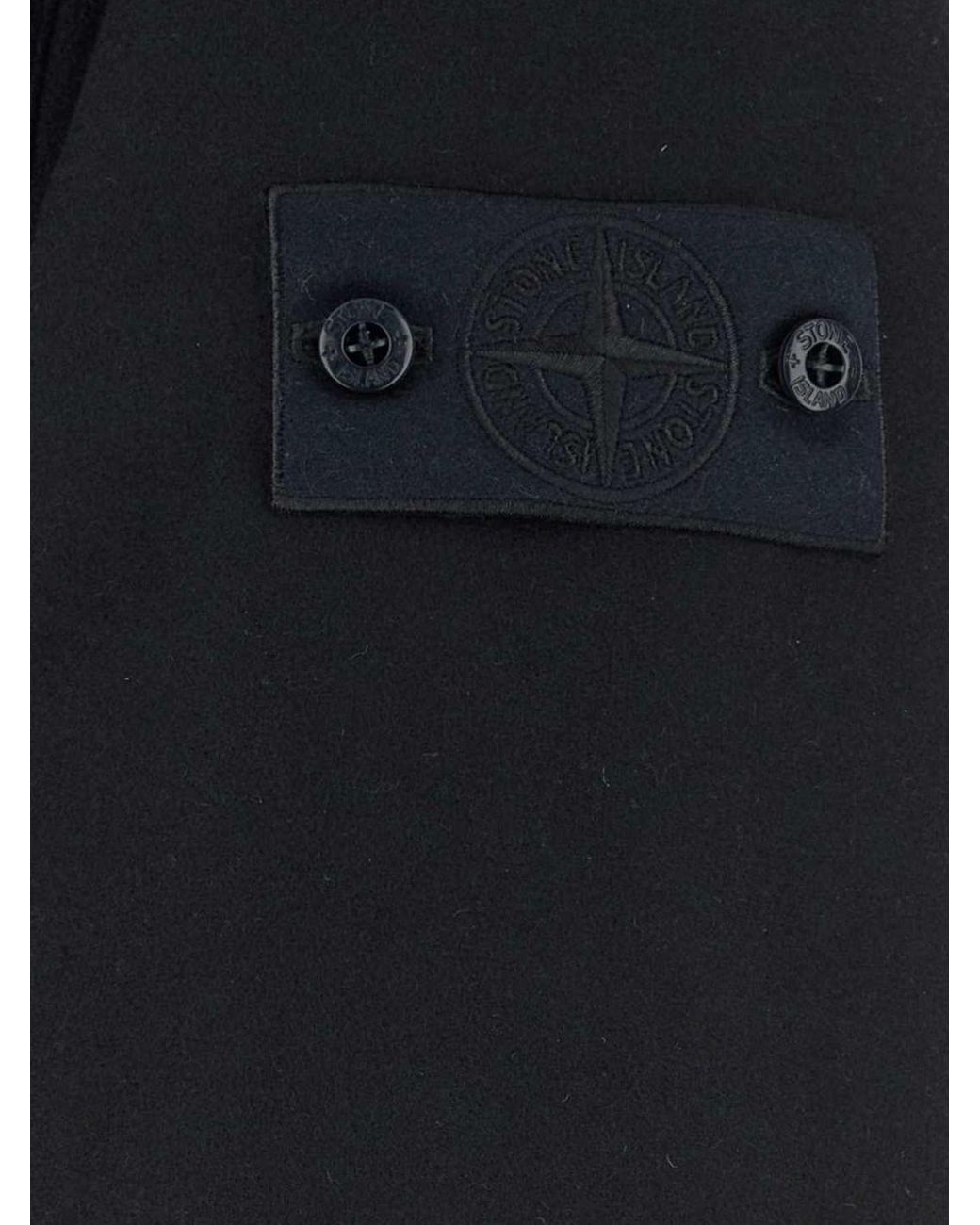 Stone Island Blue Hooded Wool Parka With Compass Logo Badge for men
