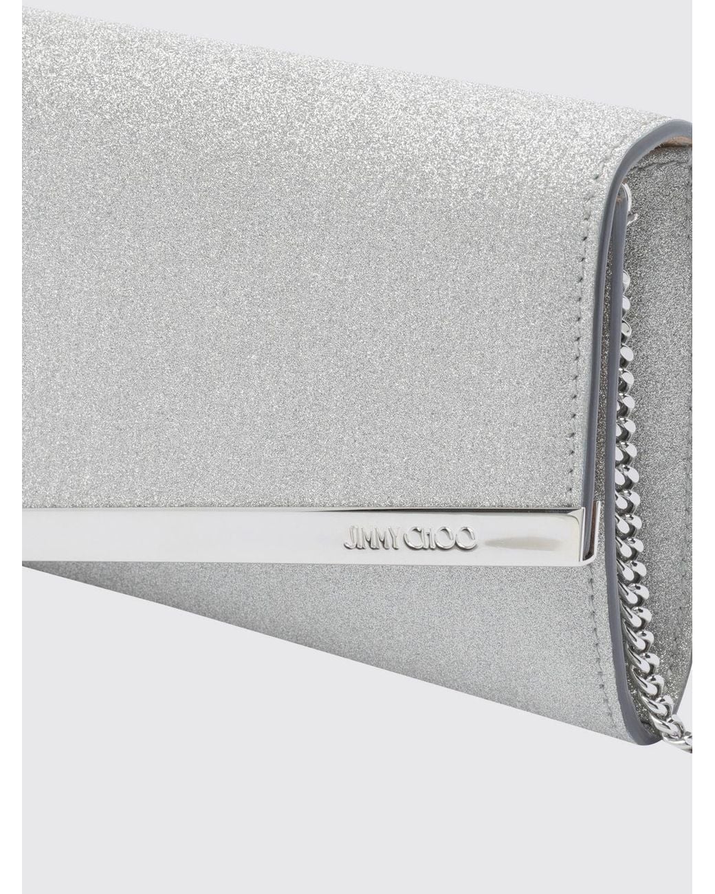 Jimmy Choo Gray Emmie Glitter Leather Wallet On Chain With Removable Strap