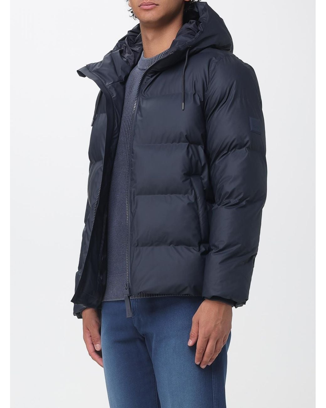 Rains Blue Alta Short Quilted Puffer Jacket With Hood, Water-Repellent And Windproof for men