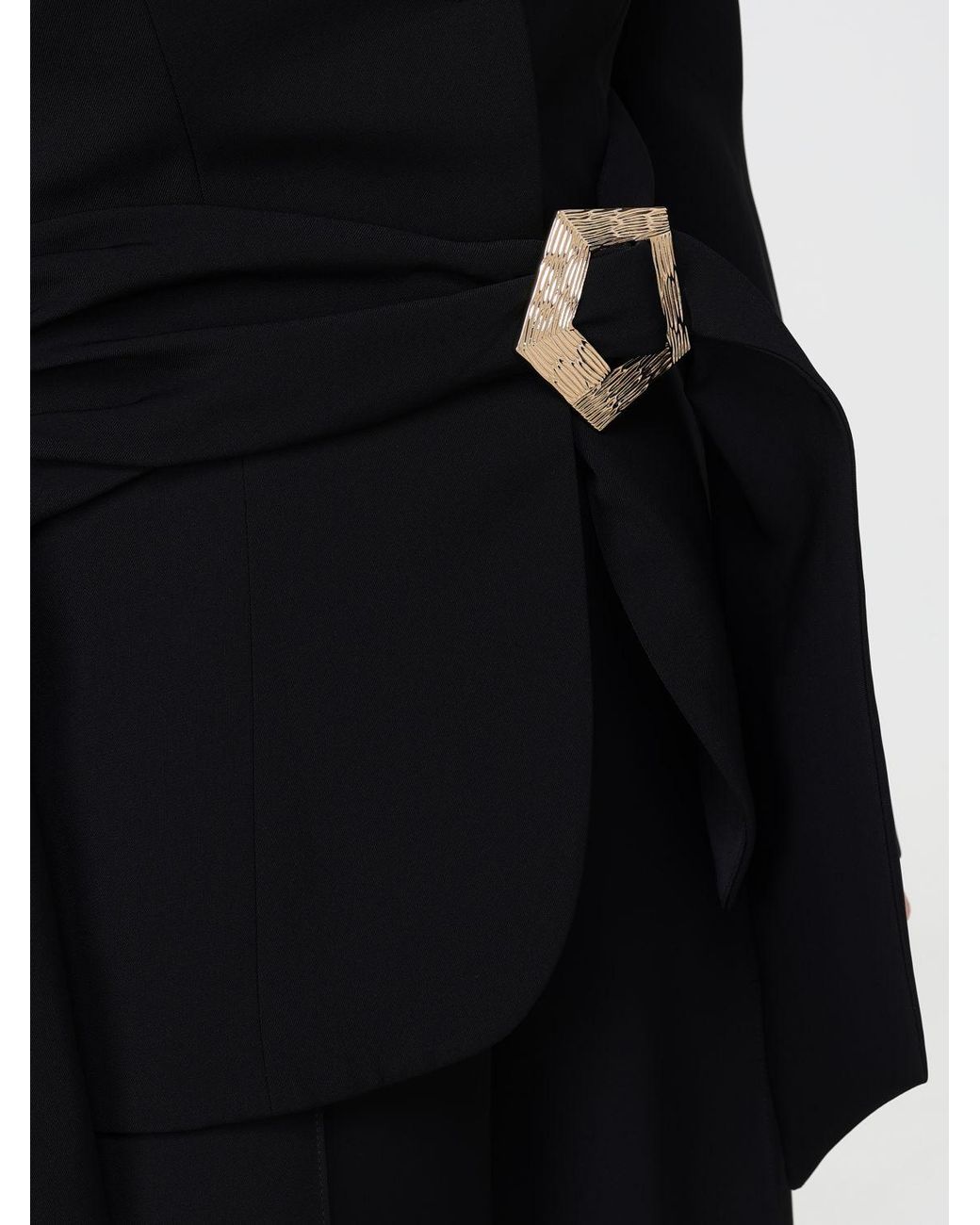 SIMONA CORSELLINI Black Single-Breasted Crêpe Blazer With Adjustable Waist Belt