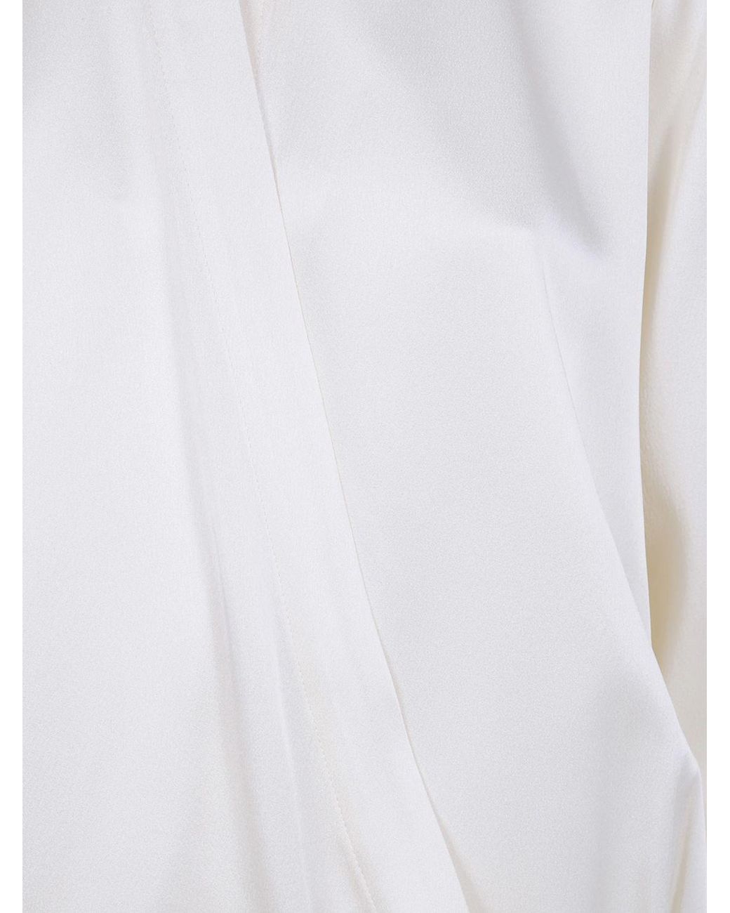 Semicouture White Satin Shirt With Classic Collar, Off-Center Fastening, And Elasticated Hem