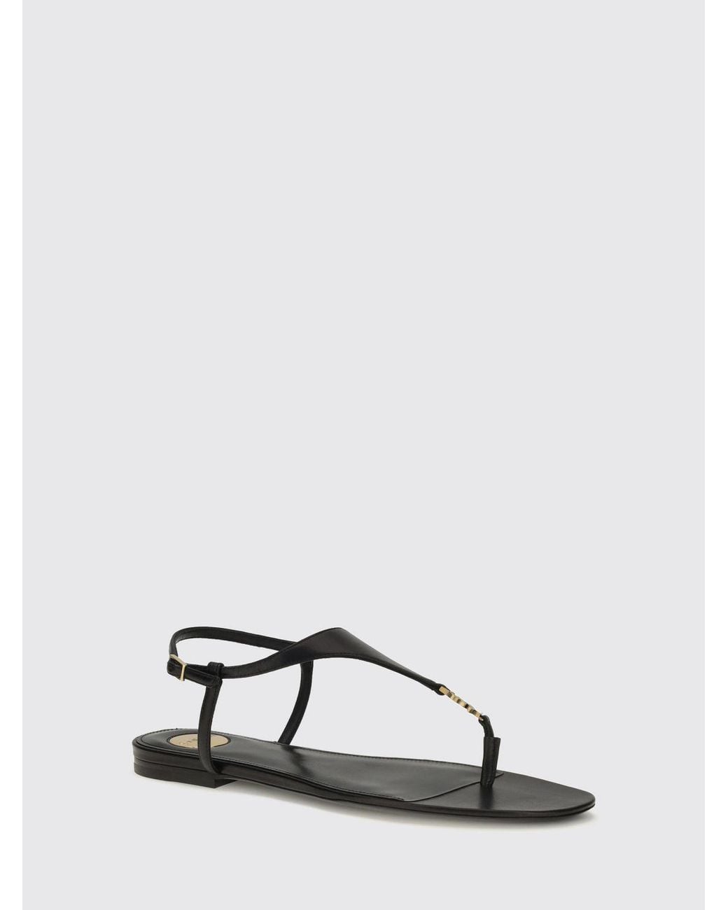Saint Laurent Black Cassandre Ysl Logo Calf Leather Thong Sandals