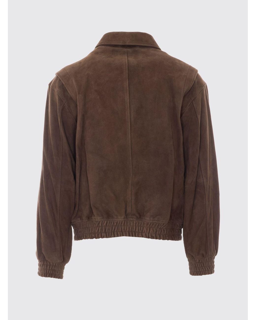 DUNST Brown Lambskin Bomber Jacket With Classic Collar And Dropped Shoulders