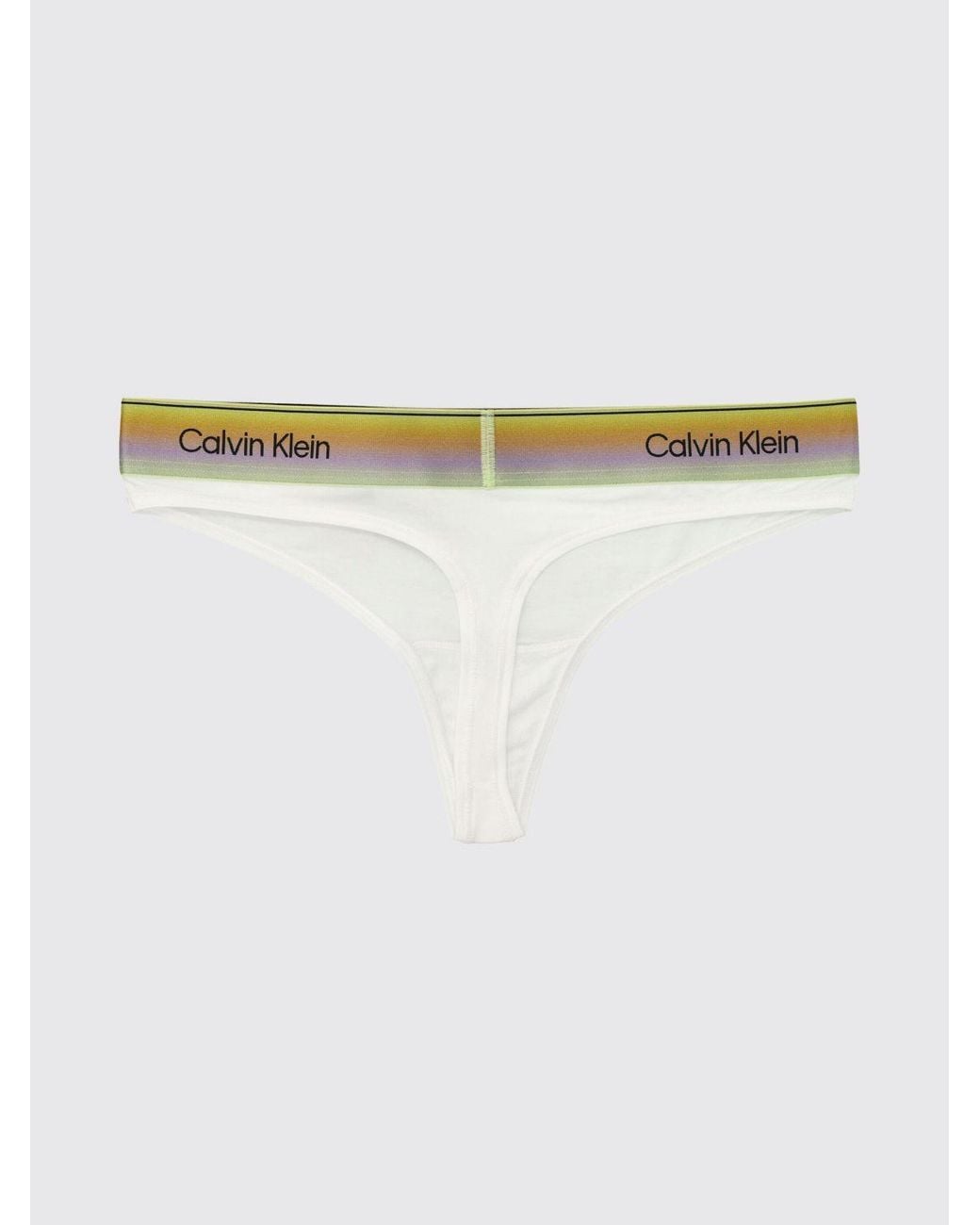 Calvin Klein White Stretch Cotton And Modal Thong With Jacquard Logo Waistband