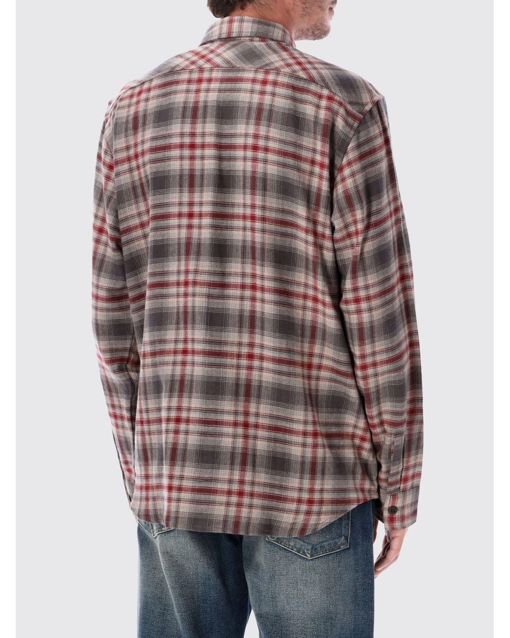 Filson Gray Long-Sleeve Check Flannel Shirt With Buttoned Patch Pockets for men