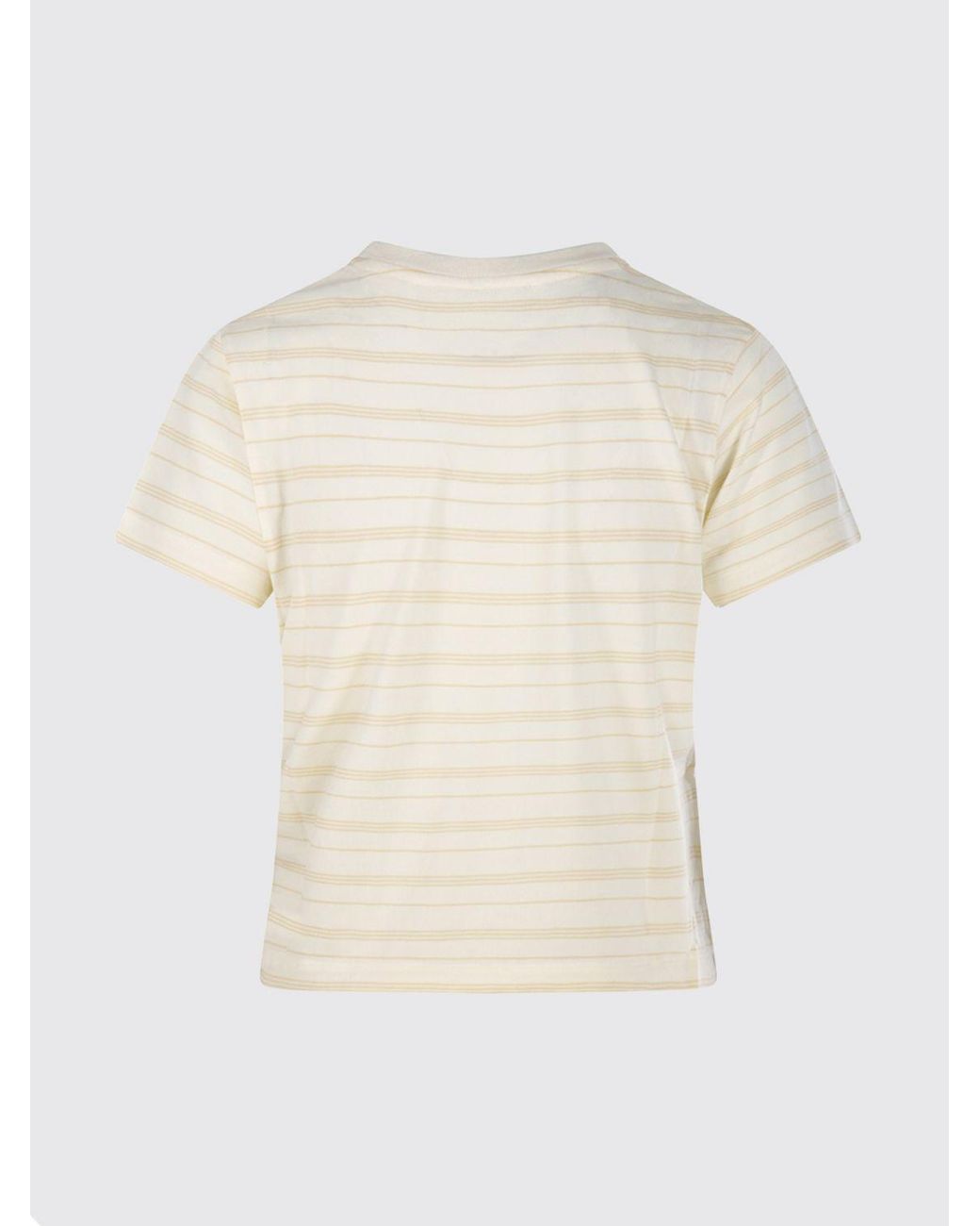 Maison Kitsuné White Maison Kitsun&Eacute Striped Cropped Lyocell T-Shirt With Embroidered Logo