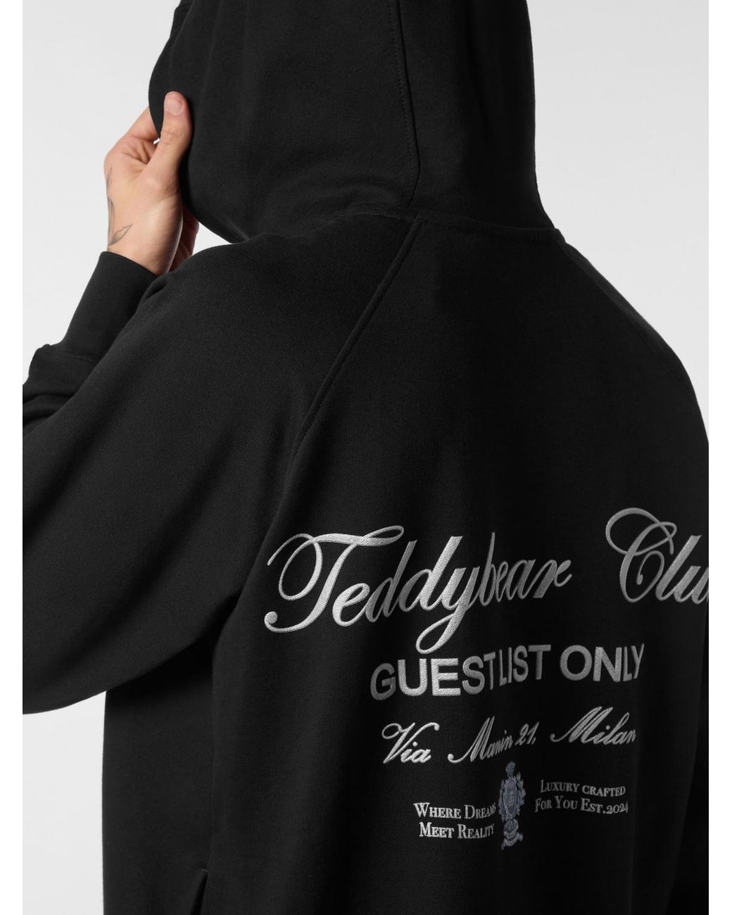 Philipp Plein Black Cotton Hoodie With Teddy Bear Print for men