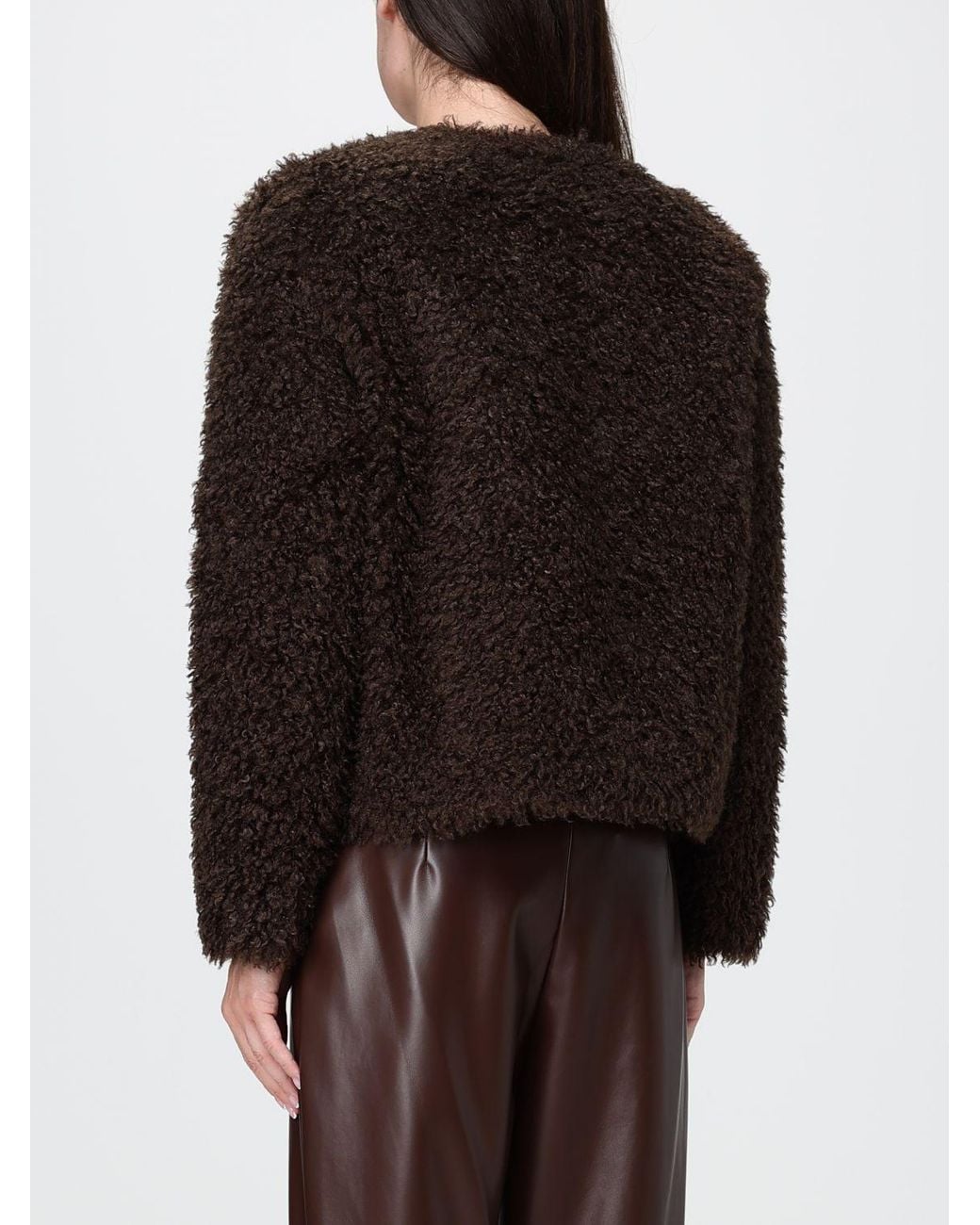 Twinset Black Short Single-Breasted Bouclé Coat With V-Neck