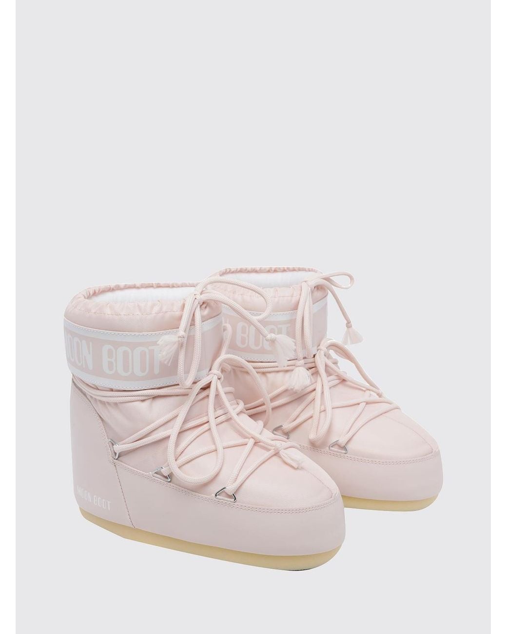 Moon Boot Pink Low Nylon Snow Boots With Logo And Adjustable Laces