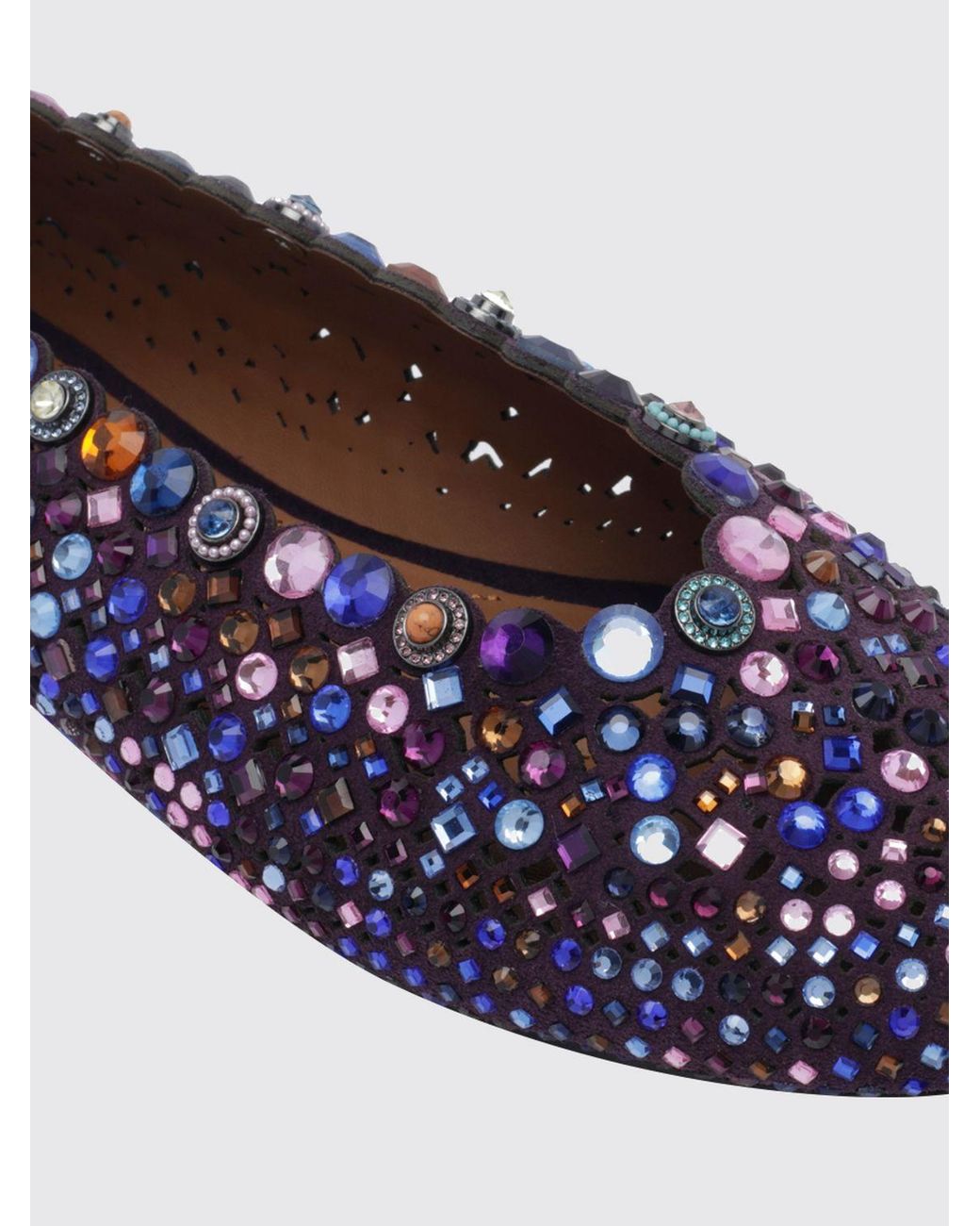 Kurt Geiger White Crystal-Embroidered Leather Ballet Flats