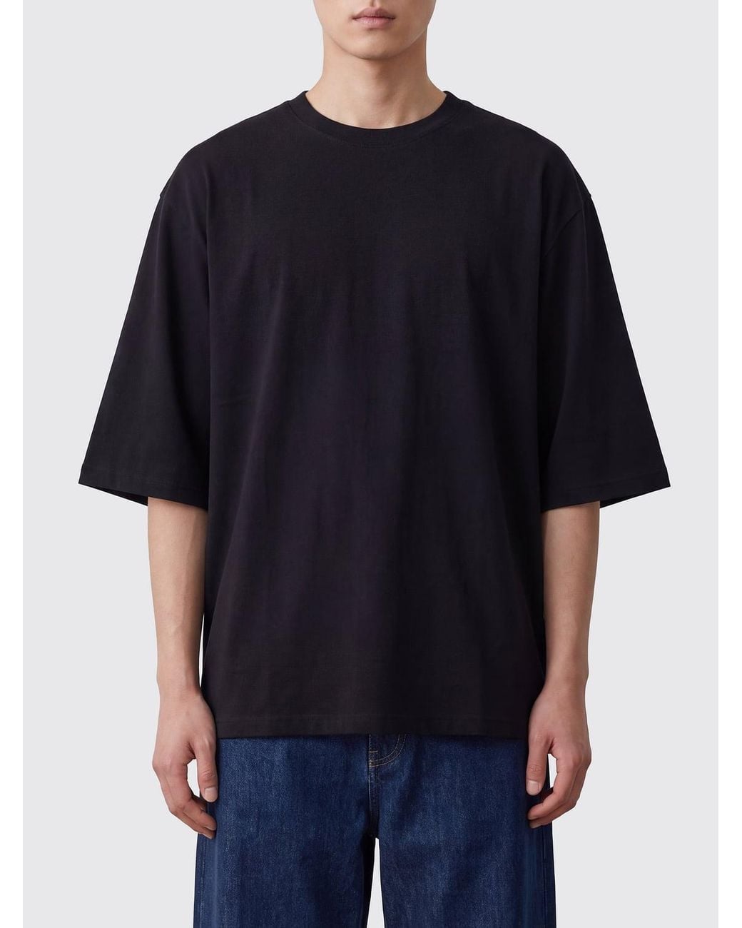 Thom Krom Black Oversized Cotton T-Shirt With Graphic Print And Contrast Logo for men