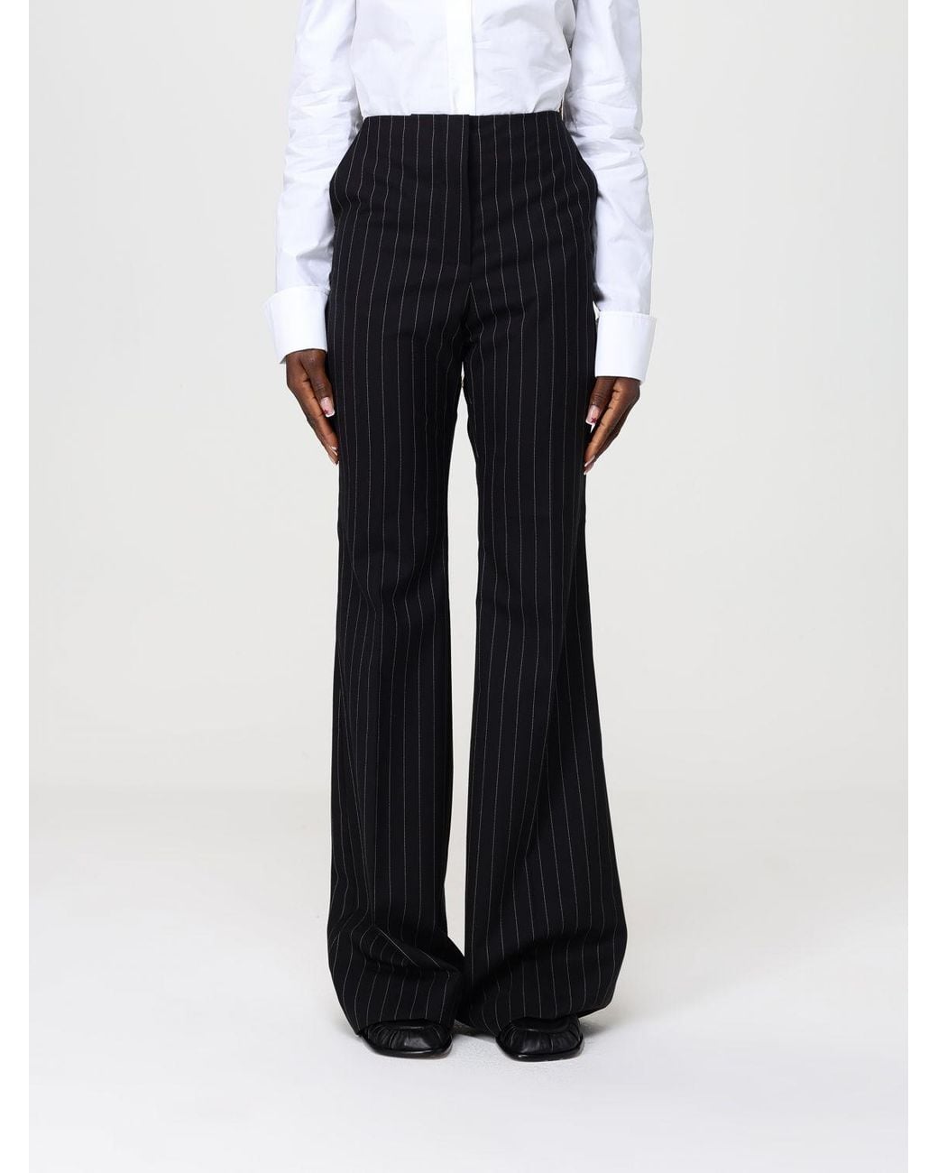 Sportmax Black Striped Wool Blend Flared Trousers