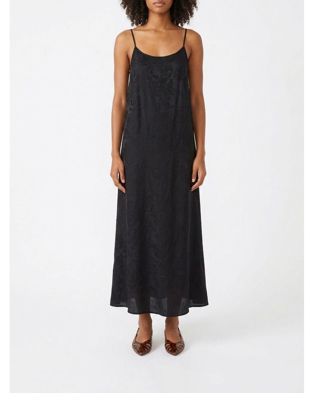 Uma Wang Black Viscose Blend Midi Slip Dress With Thin Straps