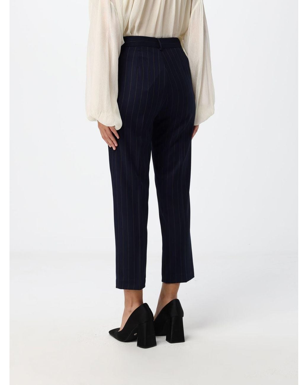 Hanita Blue Pinstriped Cropped Straight Trousers