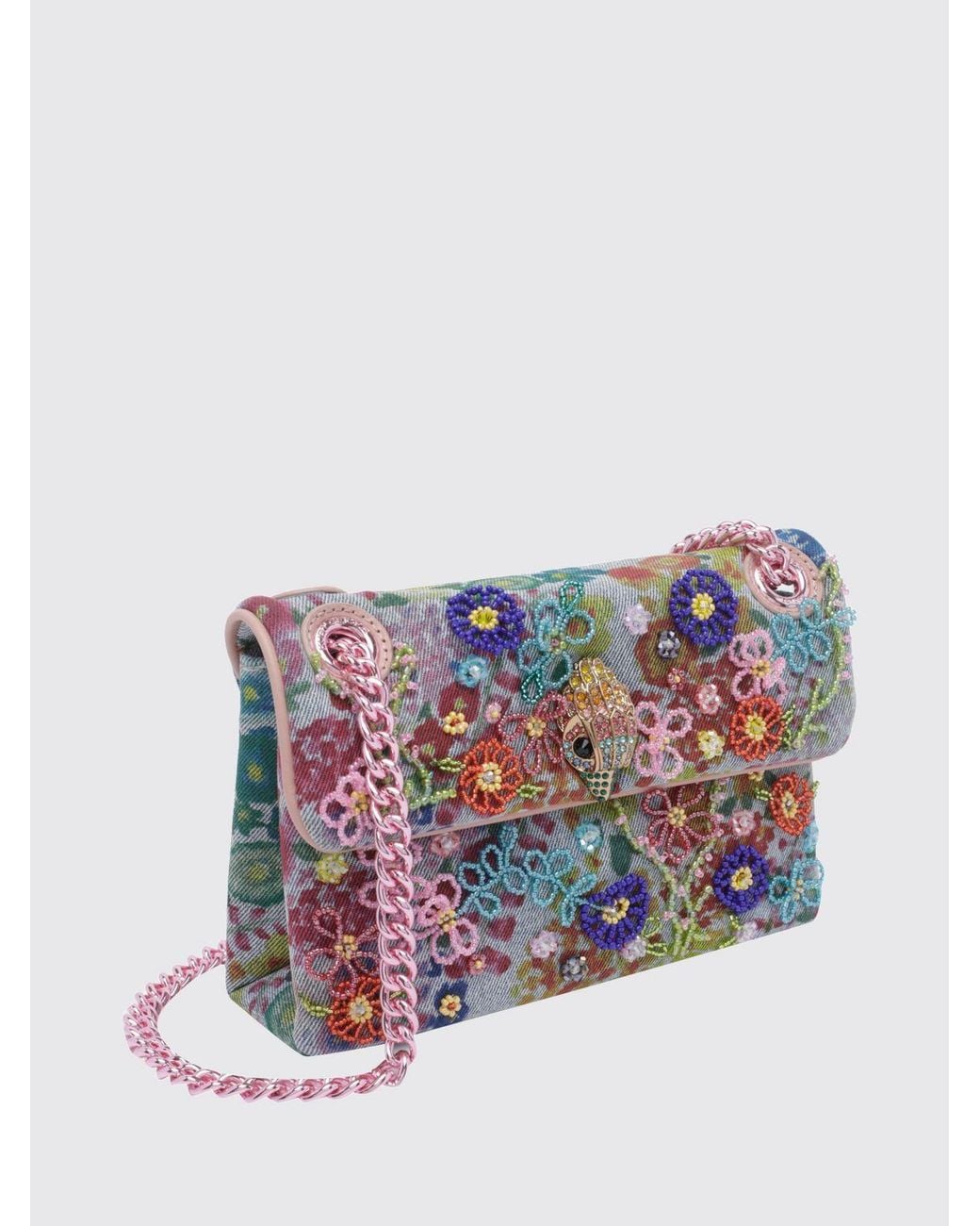 Kurt Geiger White Kensington Mini Denim Bag With Floral Embroidery