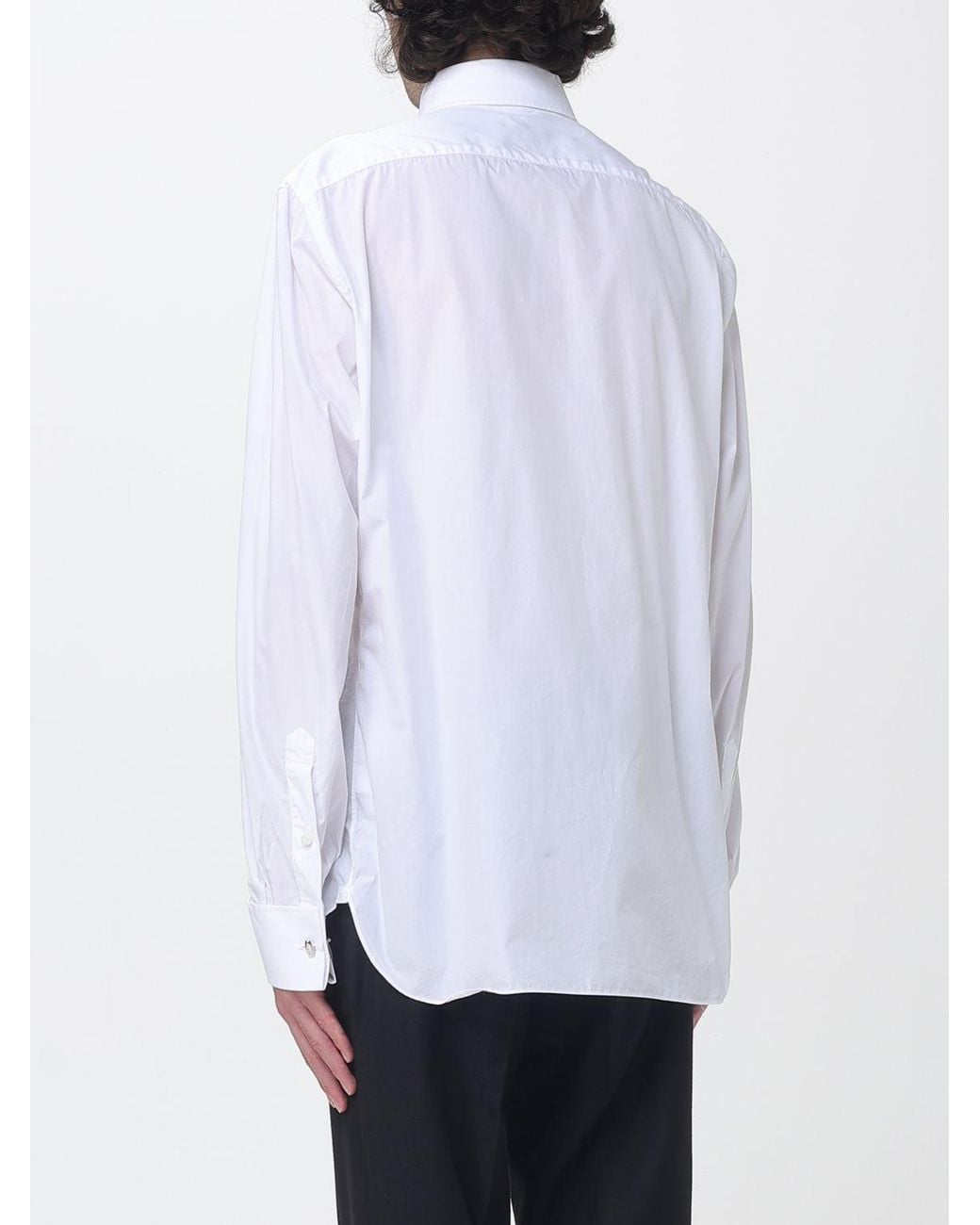 Luigi Borrelli Napoli White San Ferdinando Cotton Poplin Shirt With Plastron Front for men