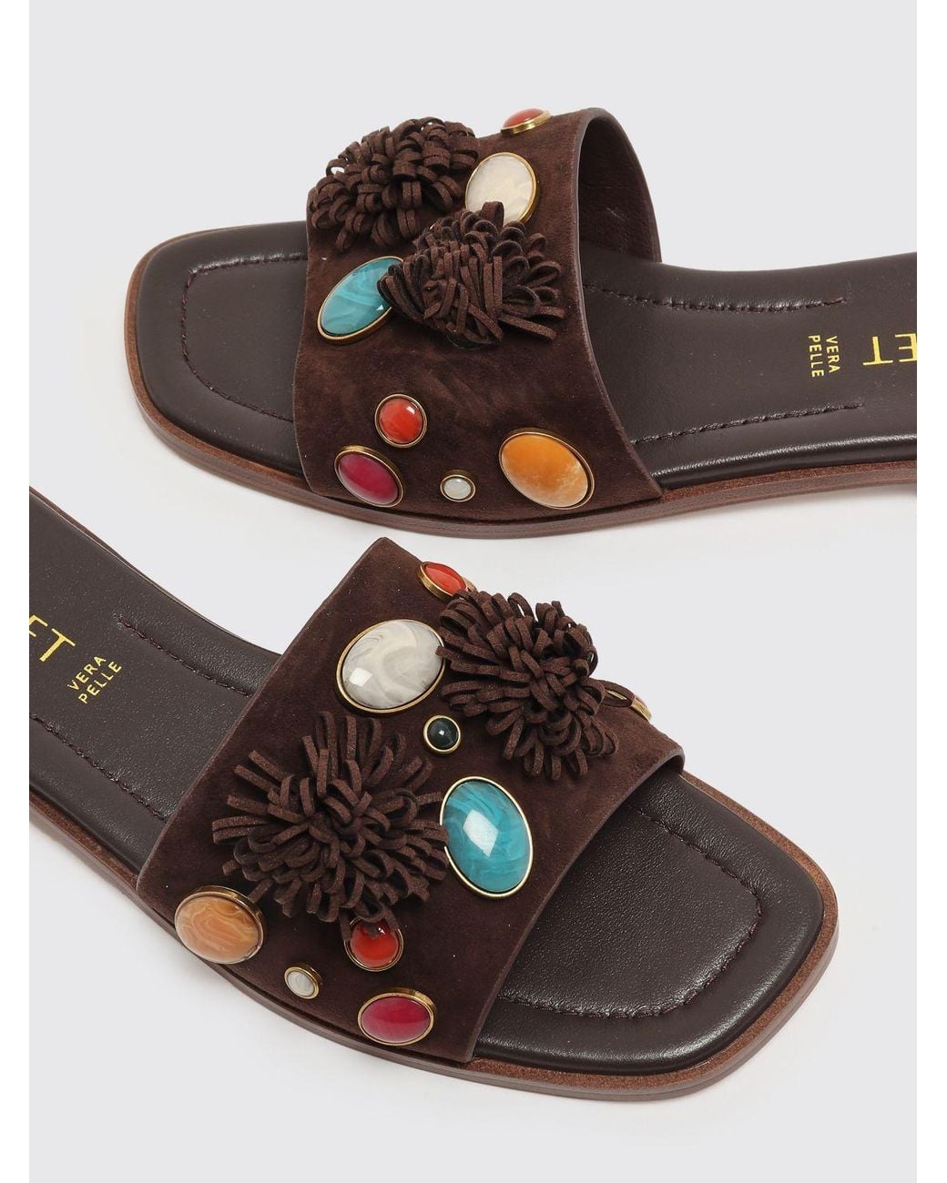 Twinset Brown Suede Mules With Stones