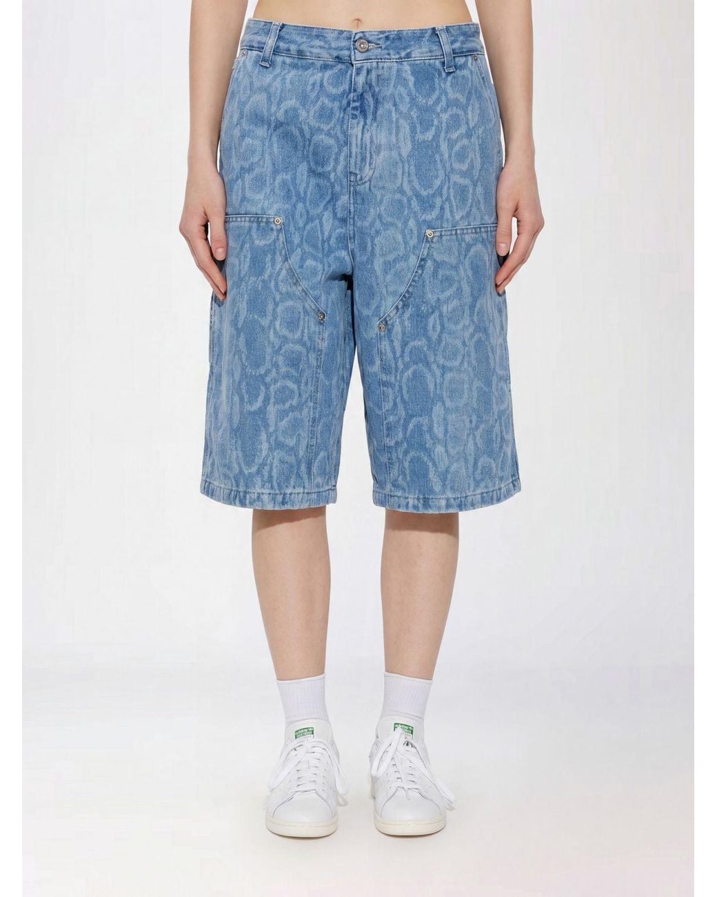 Carhartt Blue Python Print Denim Bermuda Shorts Snake Nixon Double Knee