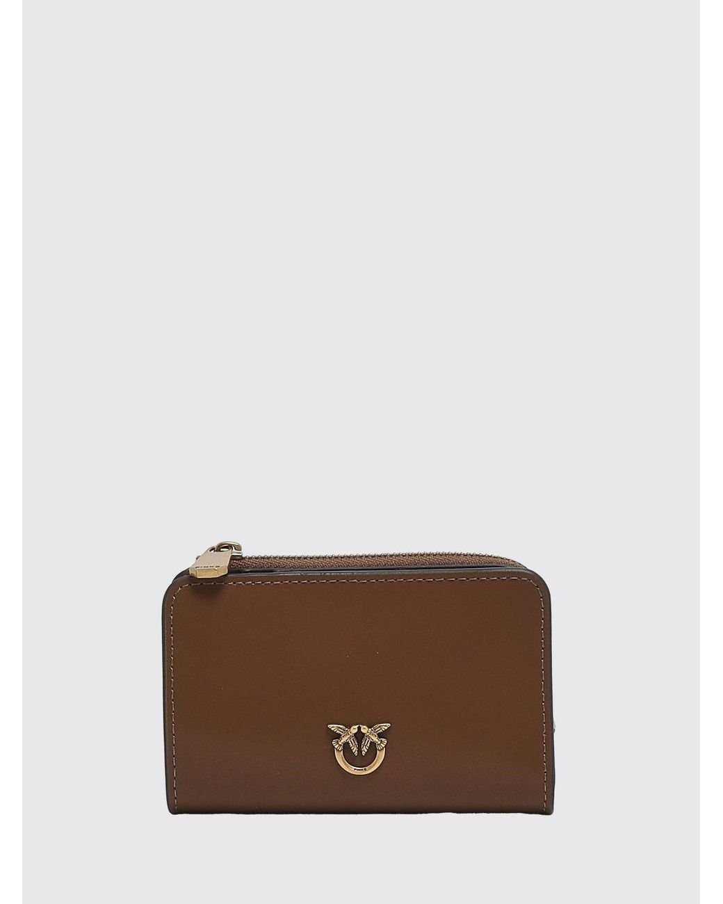 Pinko Brown Smooth Calfskin Bifold Wallet With Love Birds Logo