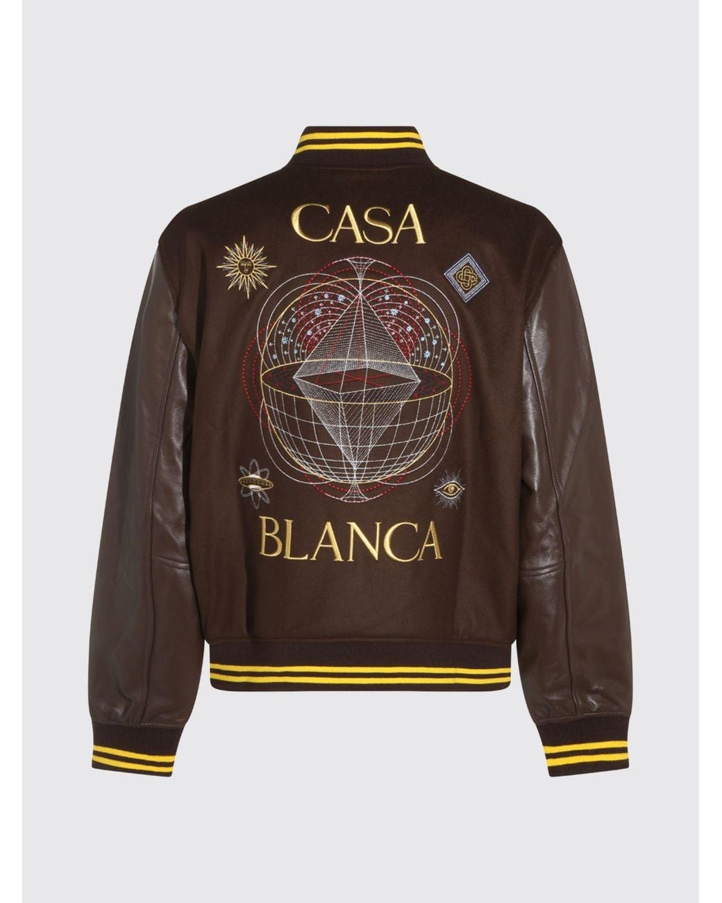 Casablanca Brown Virgin Wool Blend Varsity Bomber Jacket With Patches And Embroidered Logo for men