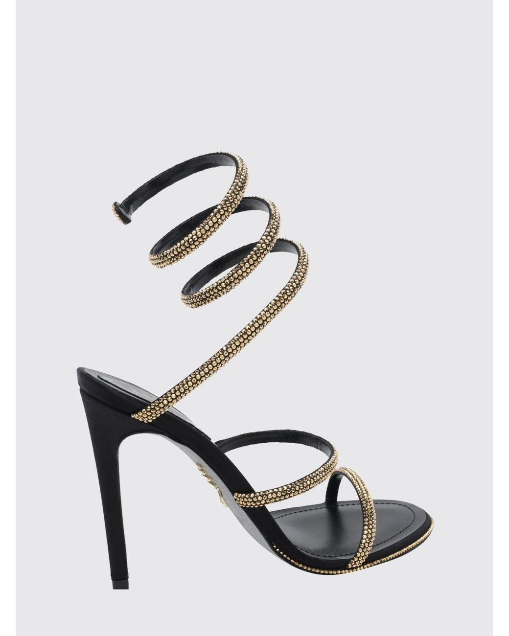 Rene Caovilla White Cleo Crystal-Embellished Spiral Strap High-Heeled Sandals