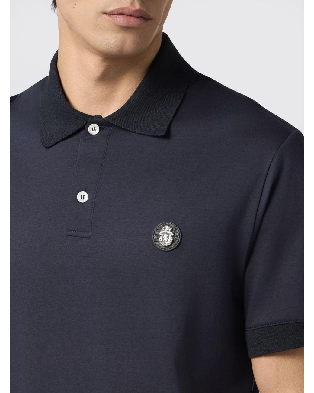 Billionaire Blue Short-Sleeved Cotton Polo Shirt With Applied Logo for men