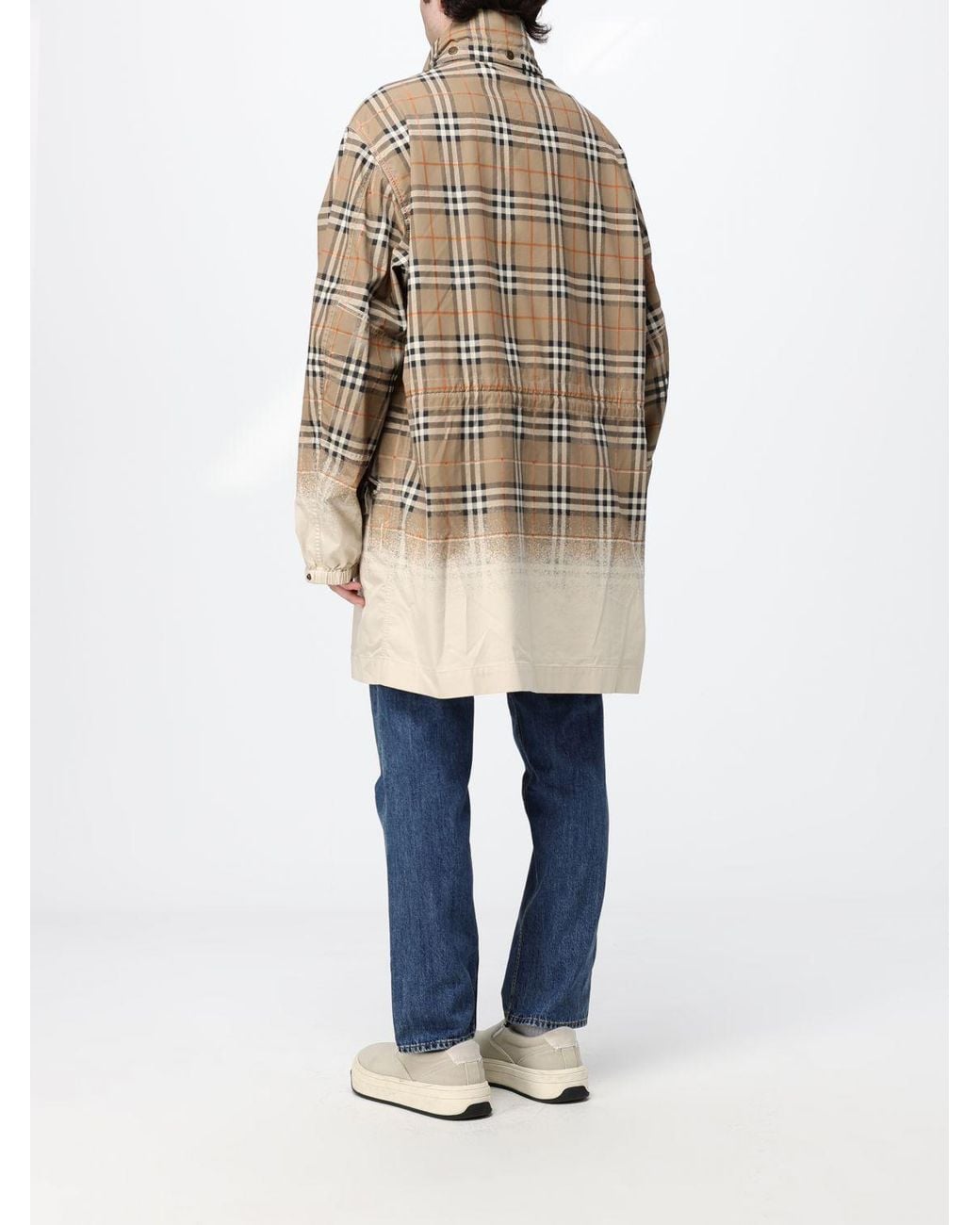 Burberry Natural Knee-Length Cotton Gabardine Parka With Check Details for men