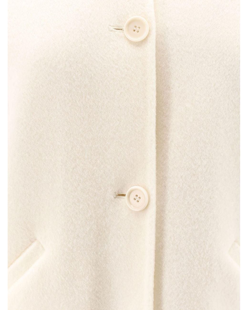 Aspesi White Single-Breasted Wool Short Coat With Mandarin Collar