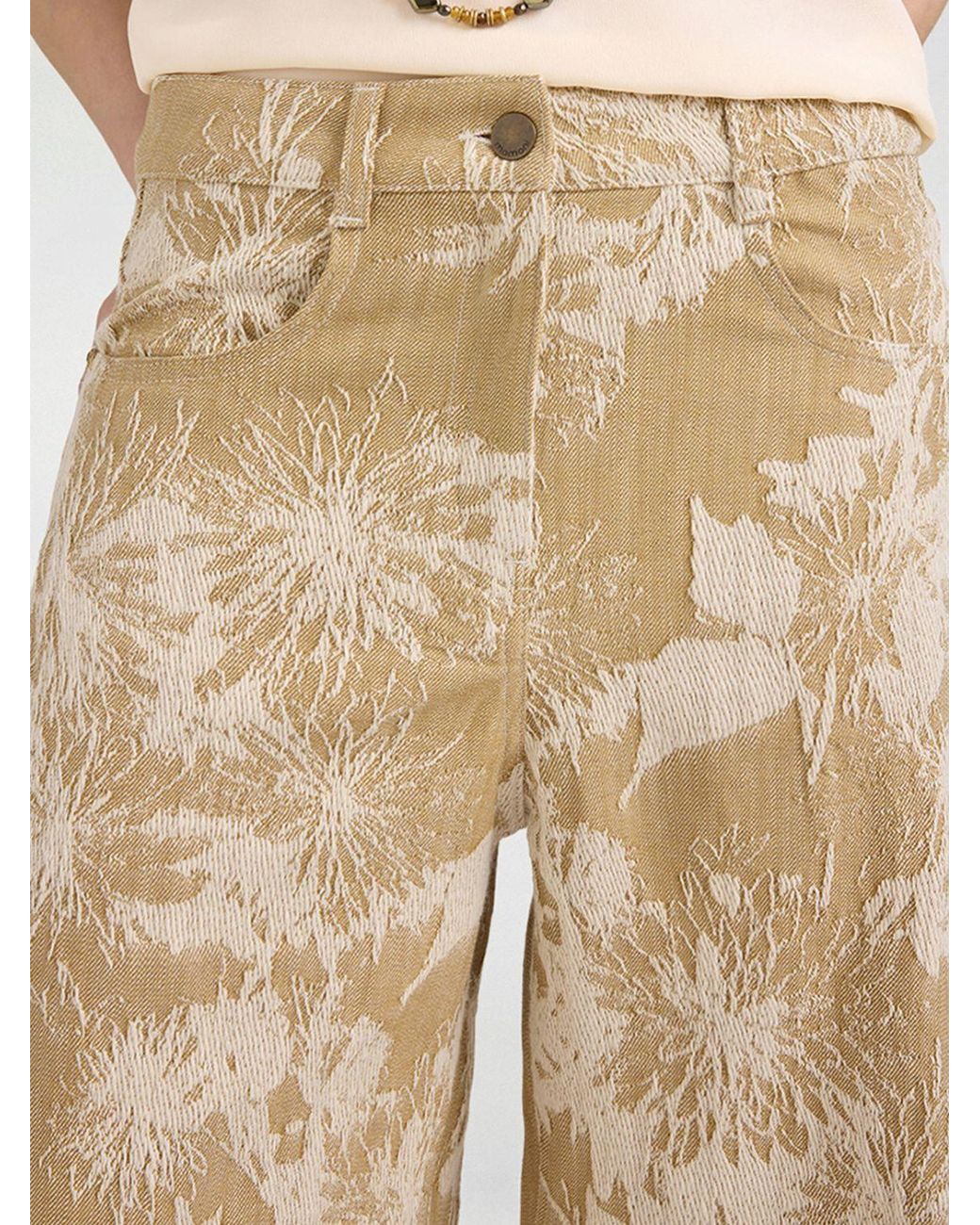Momoní Natural Momon&Igrave High-Waisted Floral Print Cotton Wide Leg Trousers