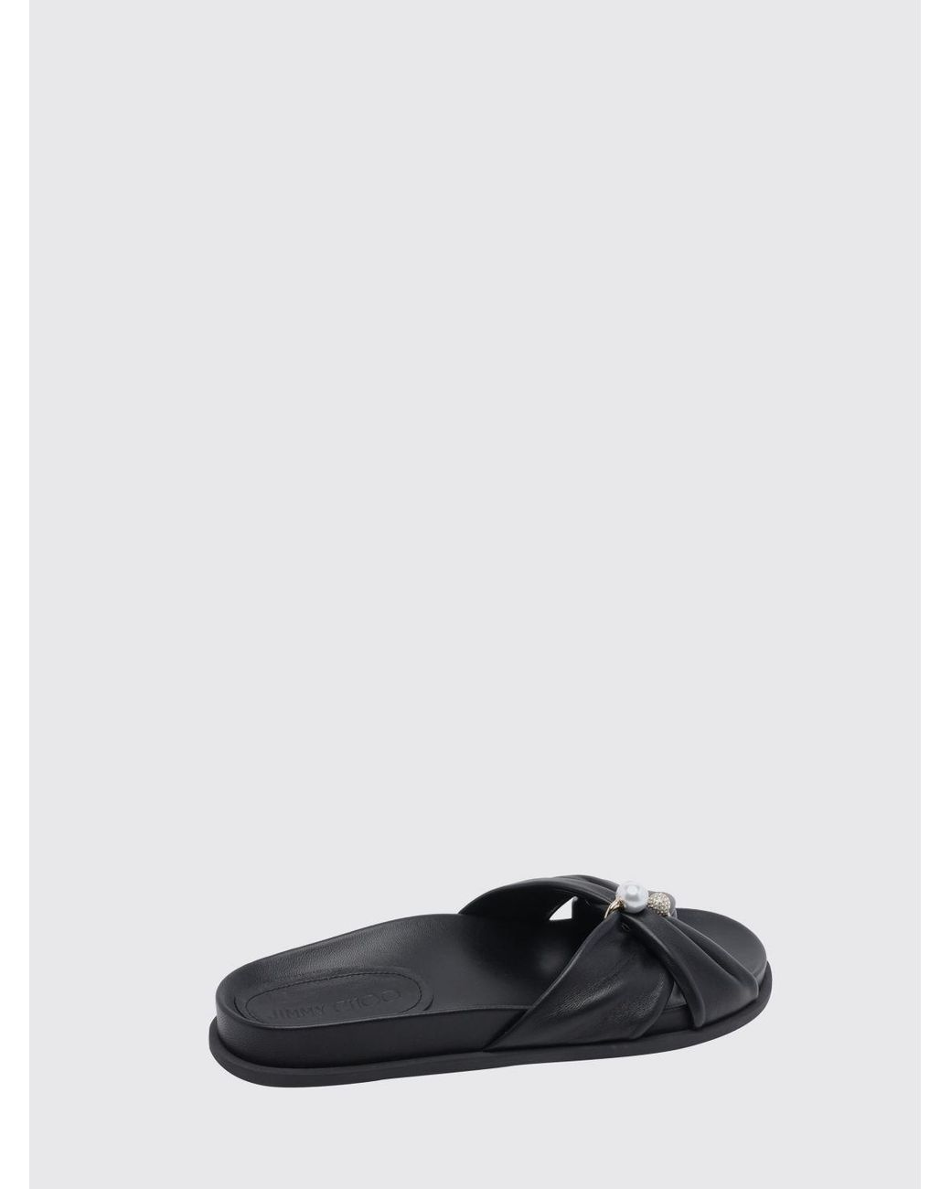Jimmy Choo Black Rafi Smooth Calfskin Slide Sandals With Pearls And Rhinestones