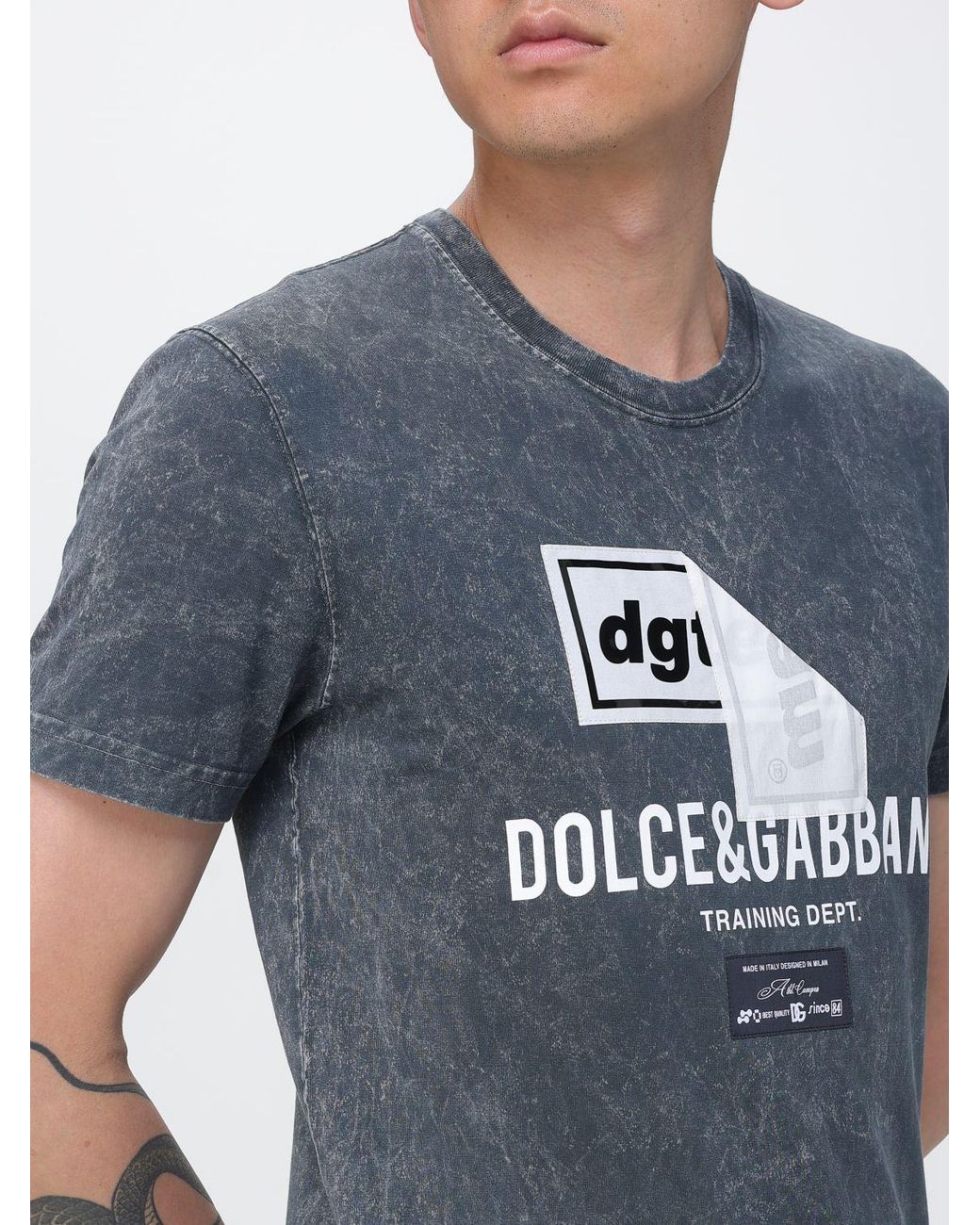 Dolce & Gabbana Gray Dolce &Amp Gabbana Slim Fit Cotton Crewneck T-Shirt With Contrast Logo Print for men