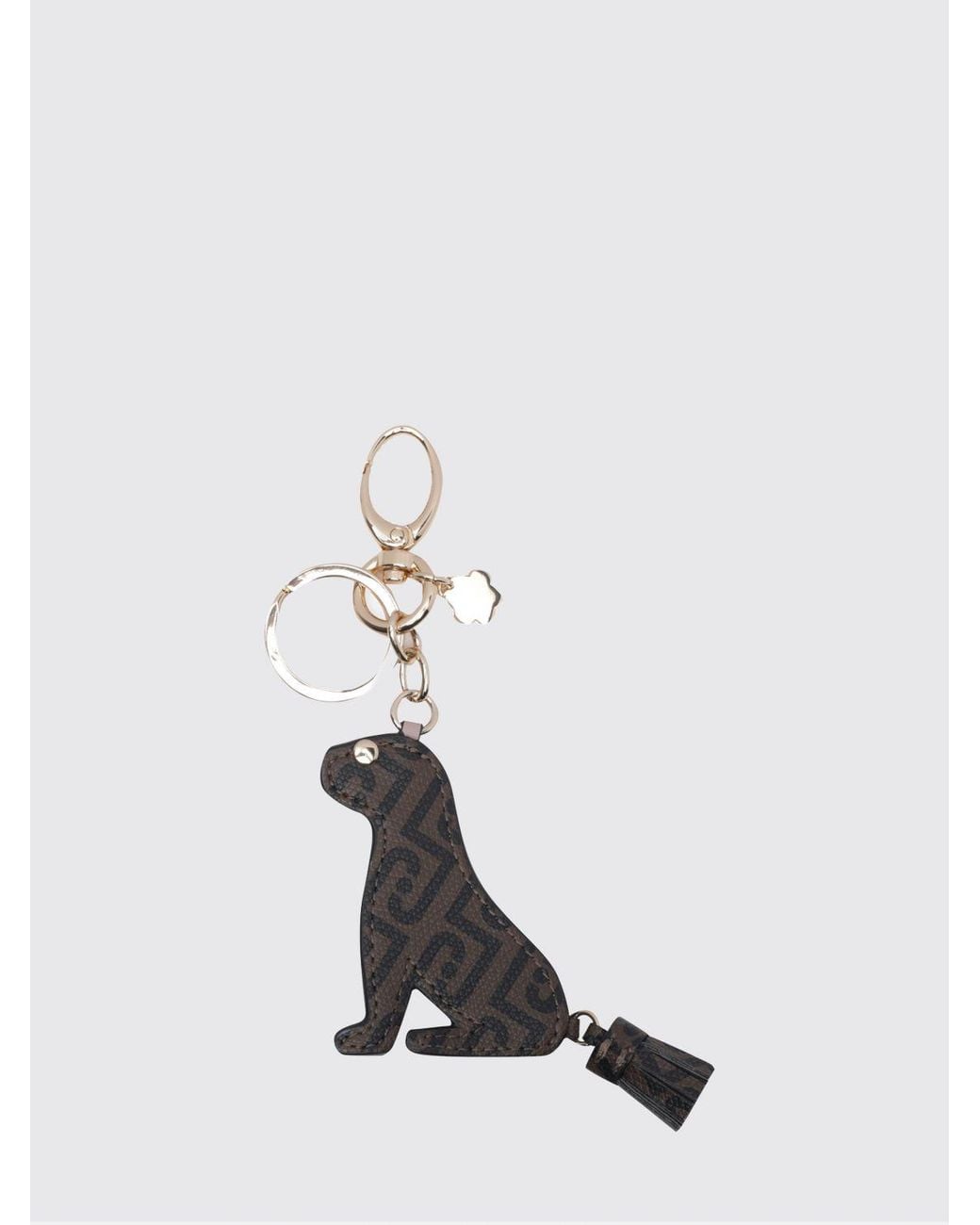 Liu Jo White Dog-Shaped Monogram Print Keychain With Snap Hook