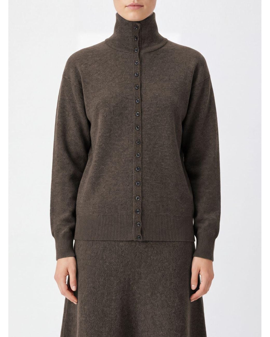 Lemaire Gray High-Neck Pure Wool Cardigan With Button Closure