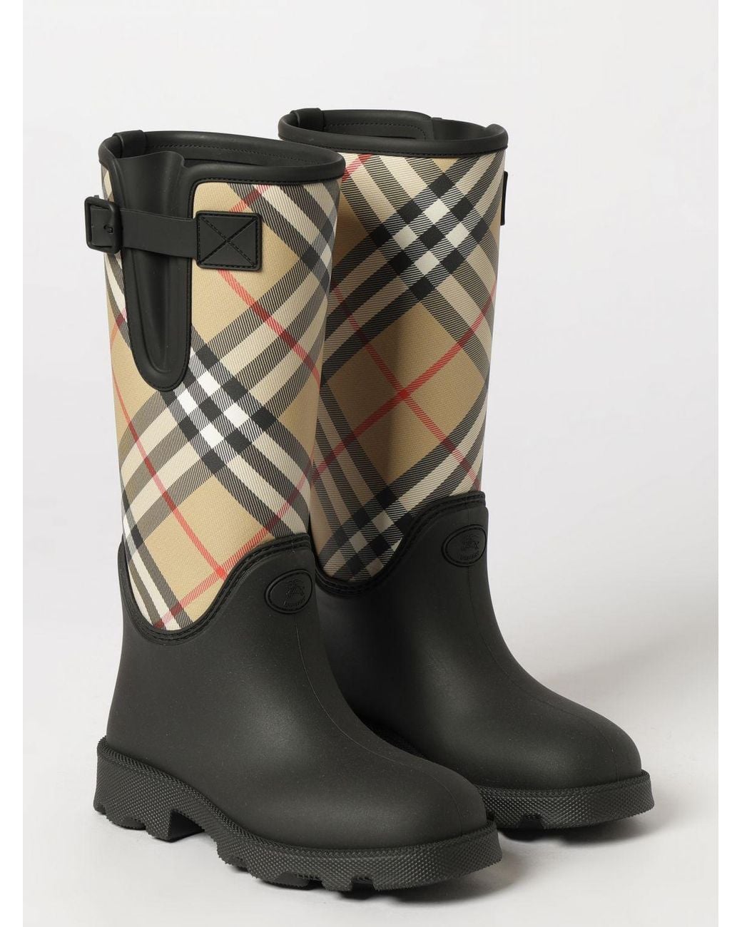 Burberry Black Vintage Check Rubber Rain Boots