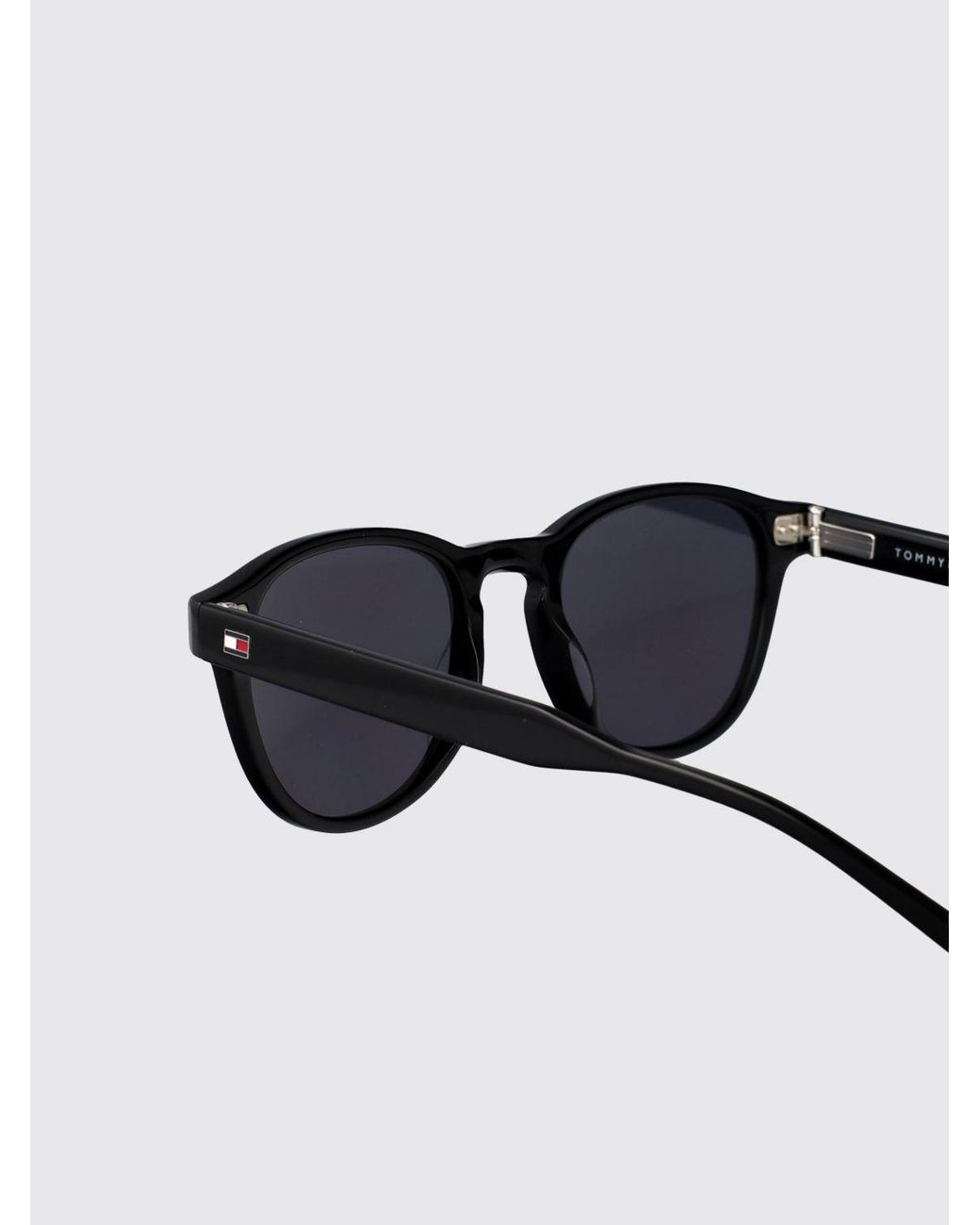 Tommy Hilfiger Black Rounded Acetate Sunglasses With Contrasting Logo for men