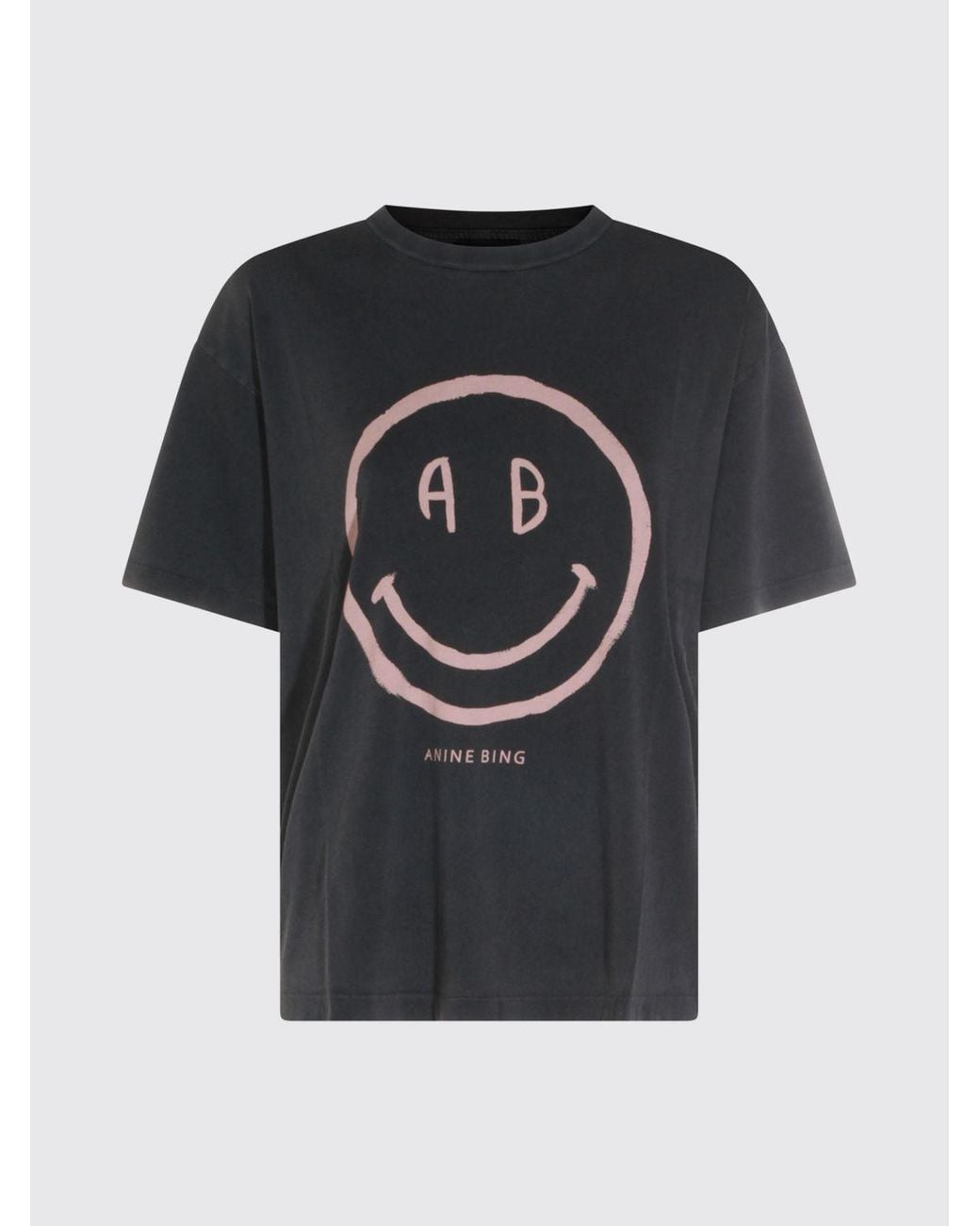 Anine Bing Gray Graphic Print Cotton T-Shirt With Contrasting Logo