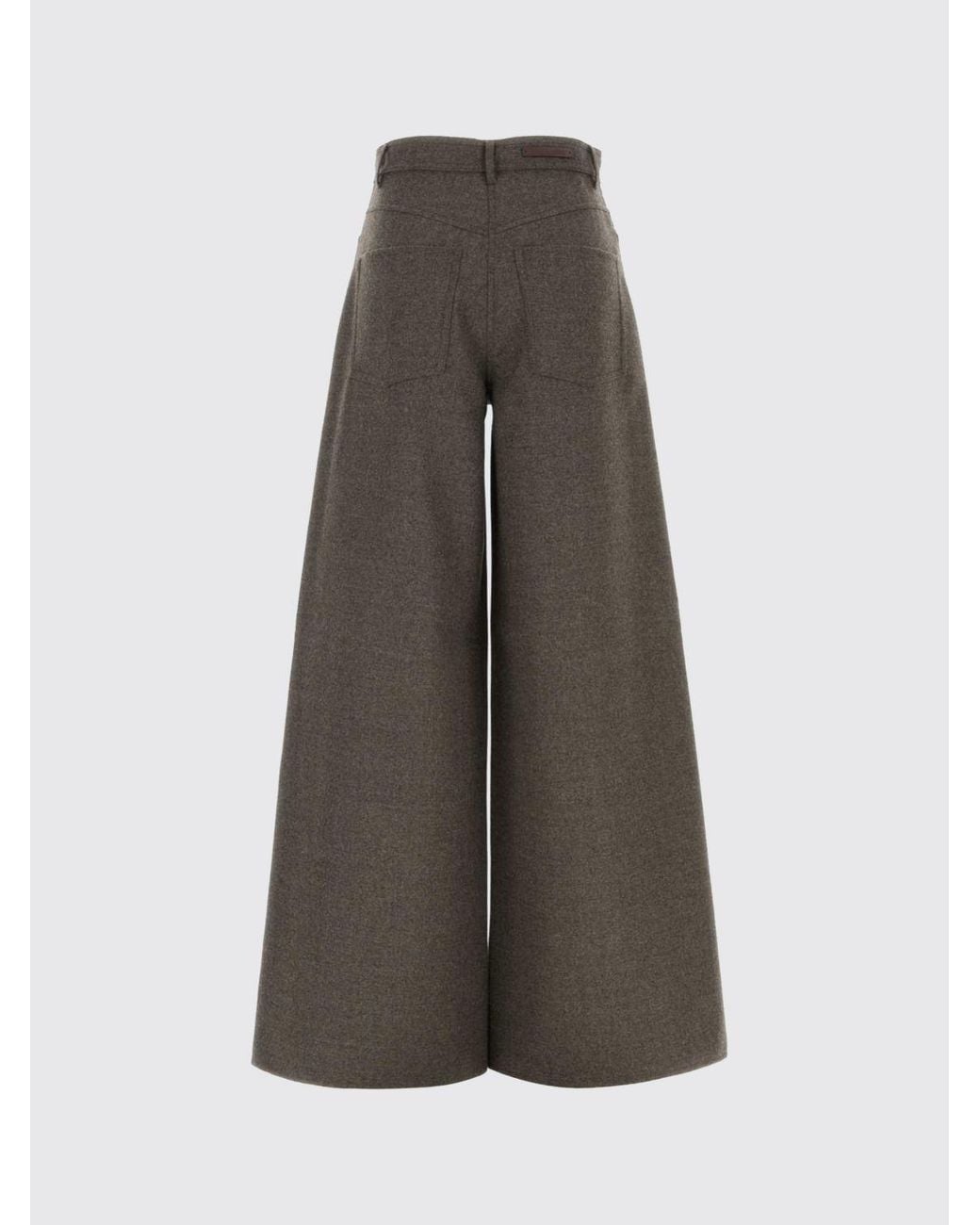 Max Mara Gray High-Waisted Pure Virgin Wool Knit Flare Trousers