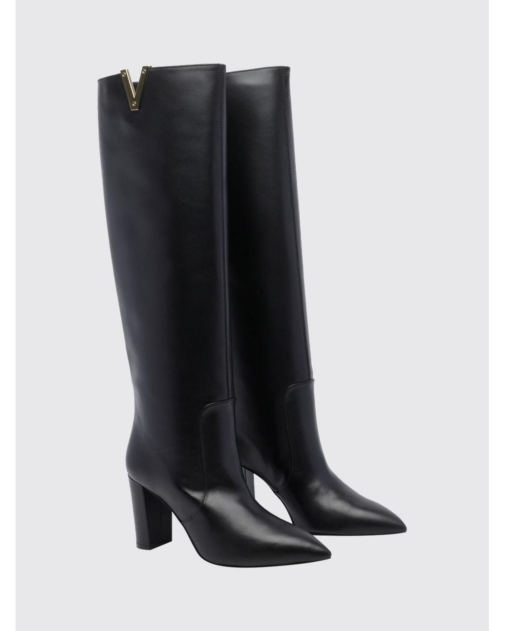 Via Roma 15 Black Smooth Leather Knee-High Boots With High Heel And Almond Toe