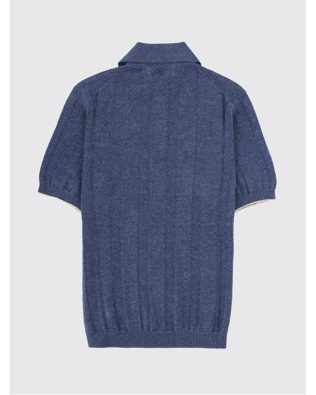 Brunello Cucinelli Blue Cotton Knit Polo Shirt for men