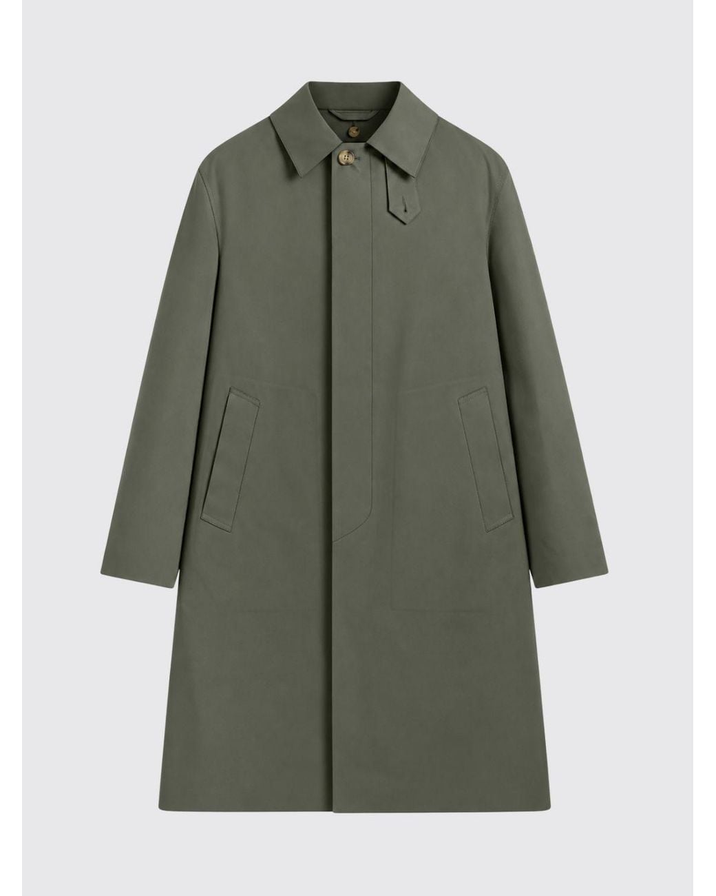 Mackintosh Green Single-Breasted Polyester Trench Coat With Classic Collar for men