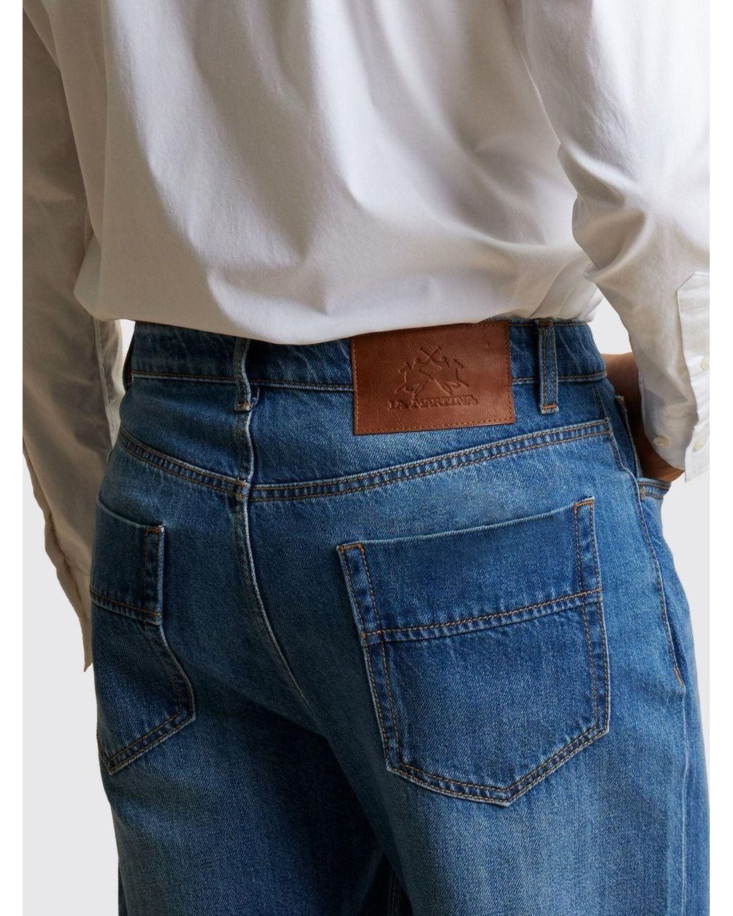 La Martina Blue Regular Fit Straight Leg Cotton Denim Jeans for men