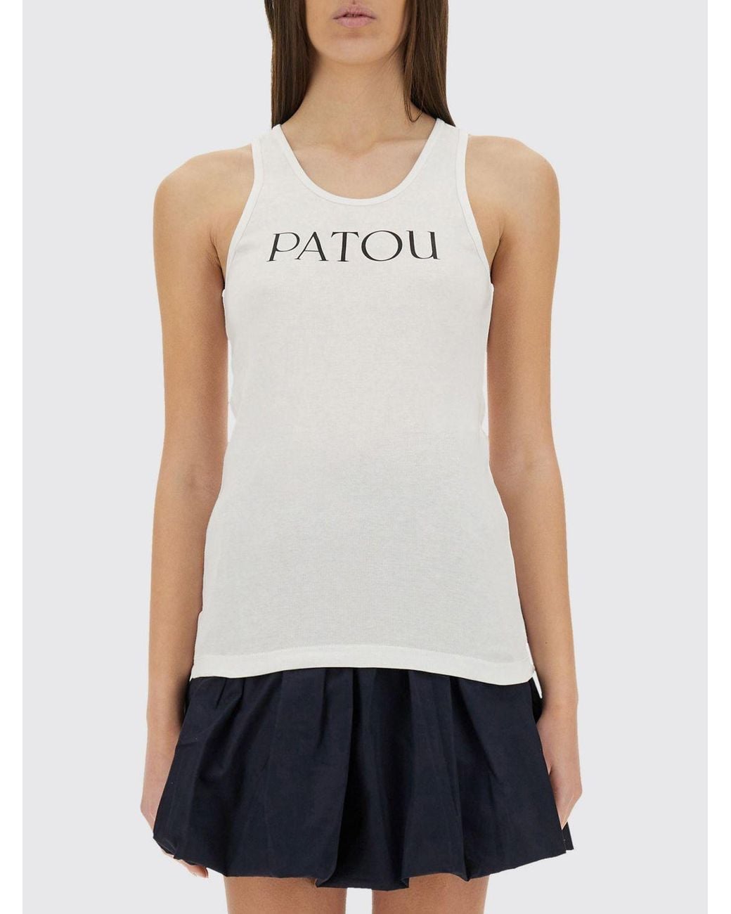 Patou White Basic Cotton Tank Top With Logo