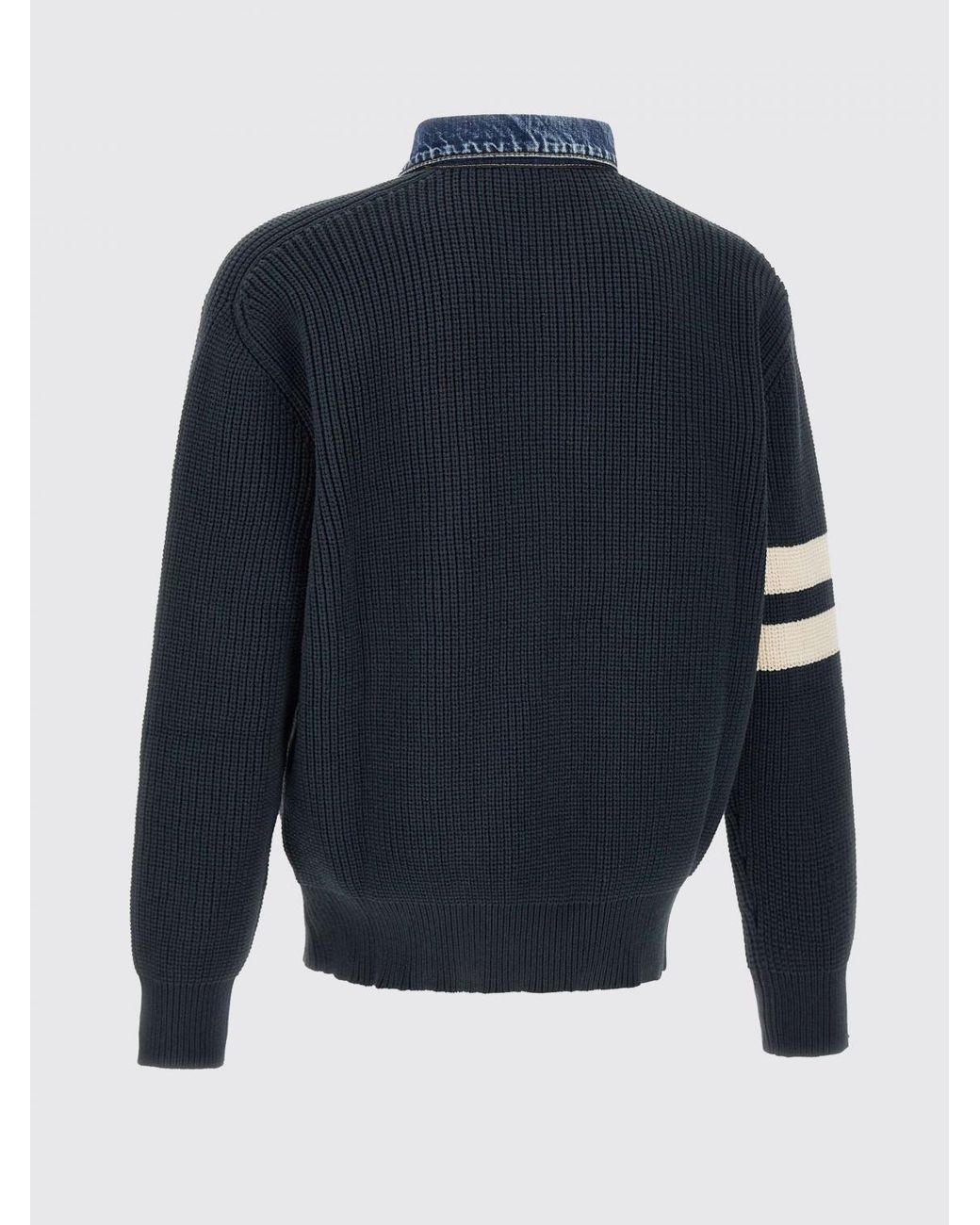 DSquared² Blue Cotton Knit Polo With Denim Collar for men