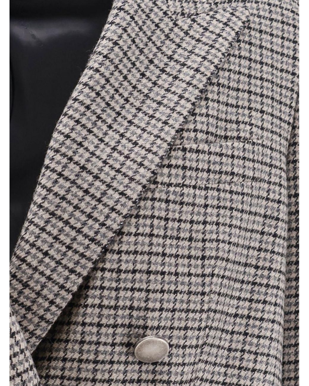 Tagliatore Gray Double-Breasted Wool-Blend Blazer With Houndstooth Pattern